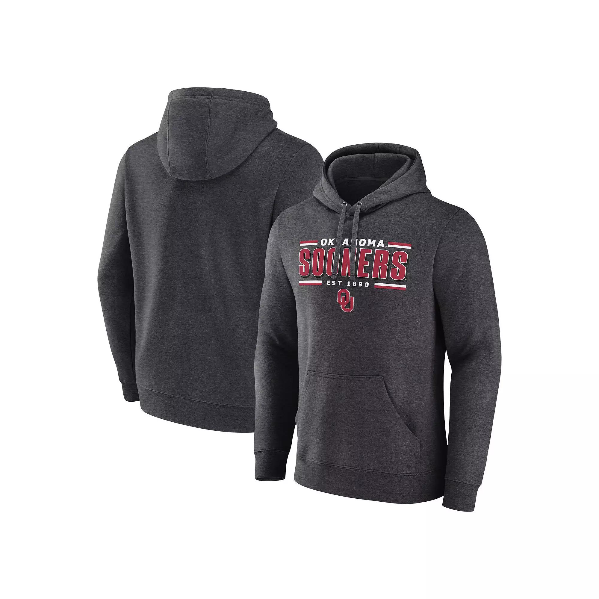 Men's Fanatics  Heather Charcoal Oklahoma Sooners Horizontal Block Fleece Pullover Hoodie, Size: 2XL Product Image