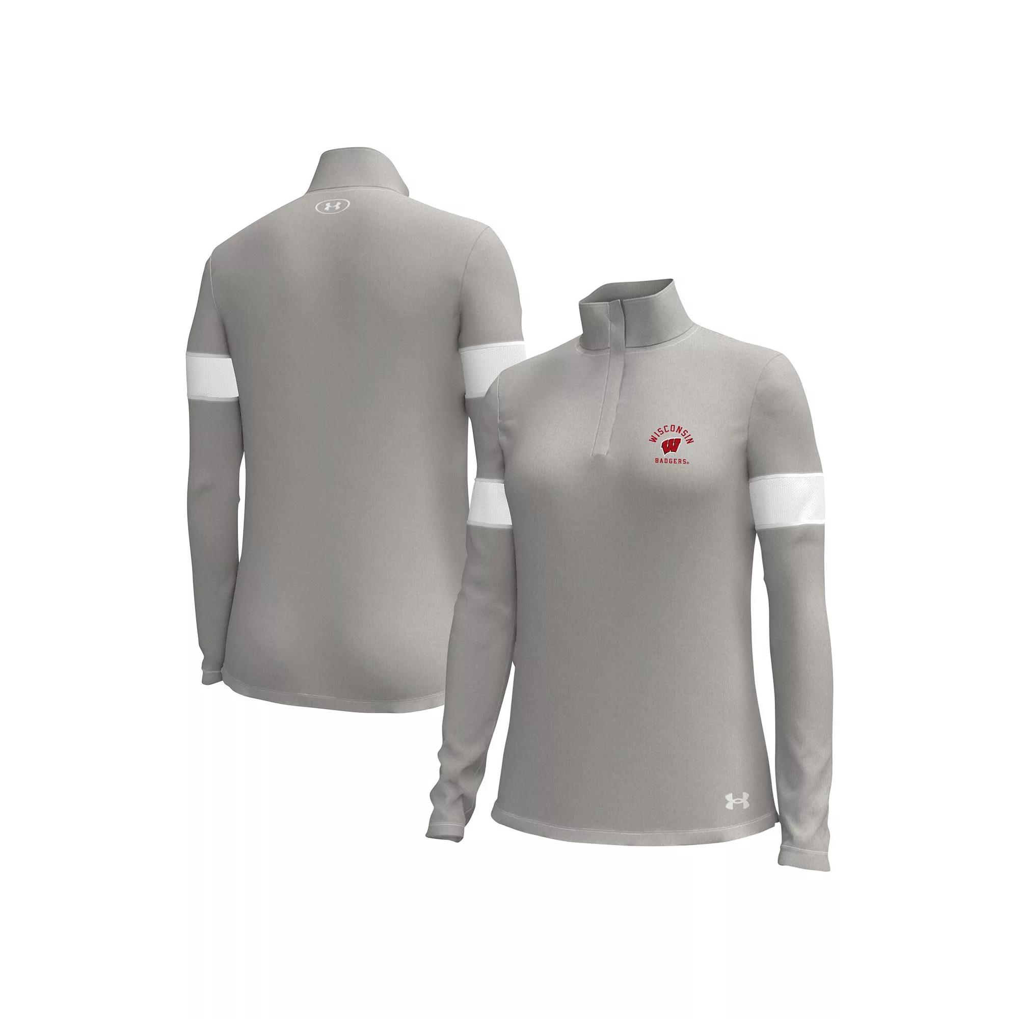 Women's Under Armour Gray Wisconsin Badgers Gameday Challenger Quarter-Zip Top,  Product Image