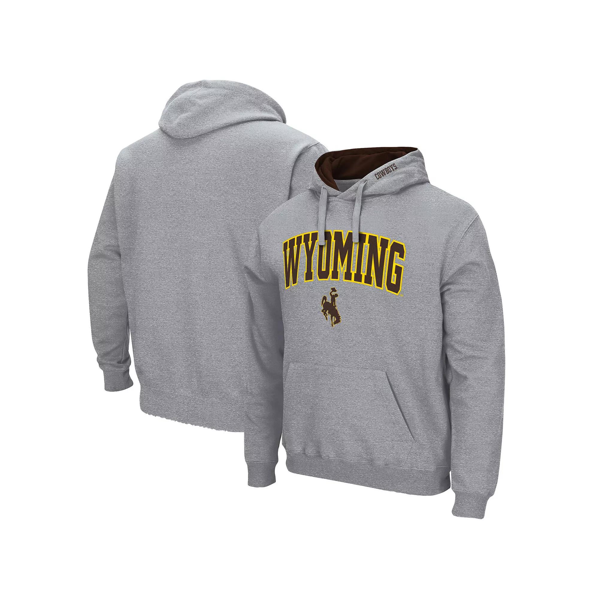 Men's Colosseum Heathered Gray Wyoming Cowboys Arch and Logo Pullover Hoodie,  Product Image