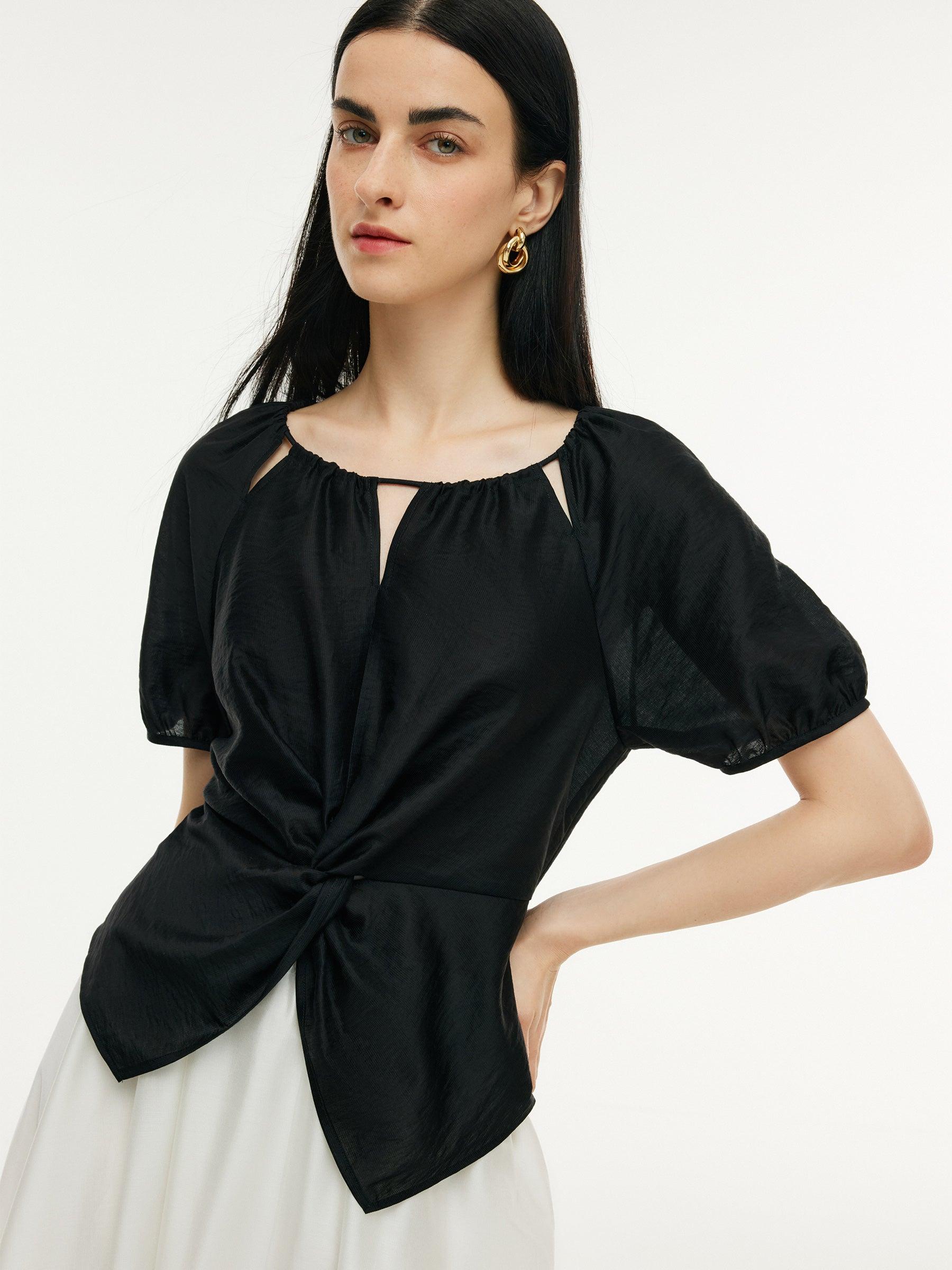 Tencel Blend Twist Front Top And A-Line Skirt Two-Piece Set Product Image