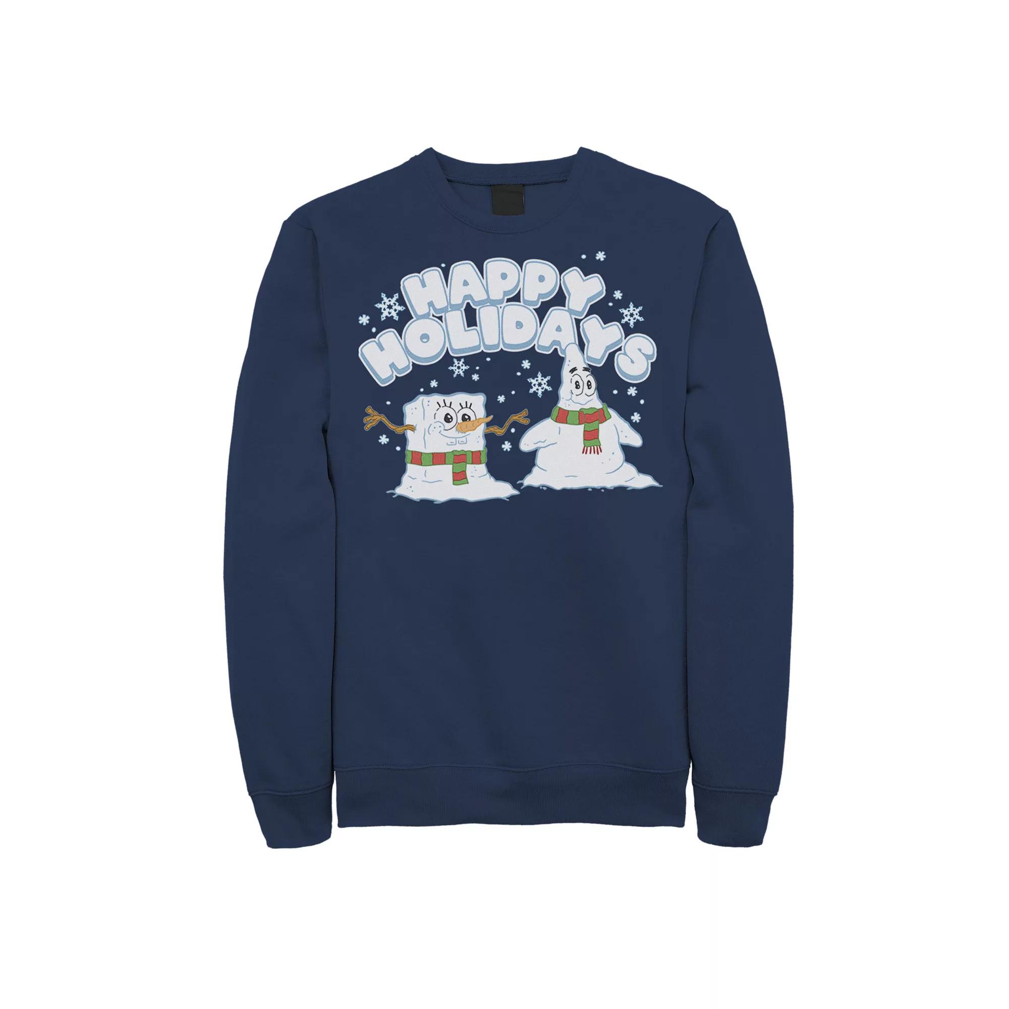 Men's Spongebob Squarepants Patrick Star Snowmen Happy Holidays Sweatshirt,  Product Image