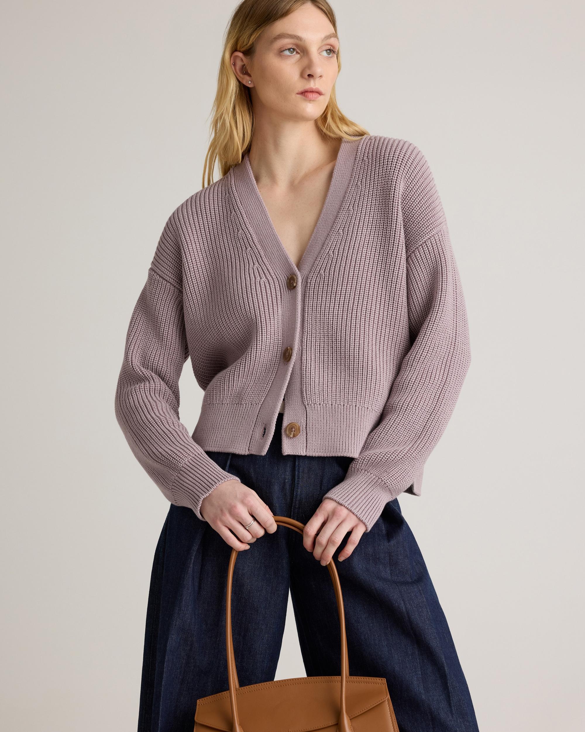 Quince | Women's Fisherman Boxy Cropped Cardigan Sweater Size XS, Organic Cotton Product Image