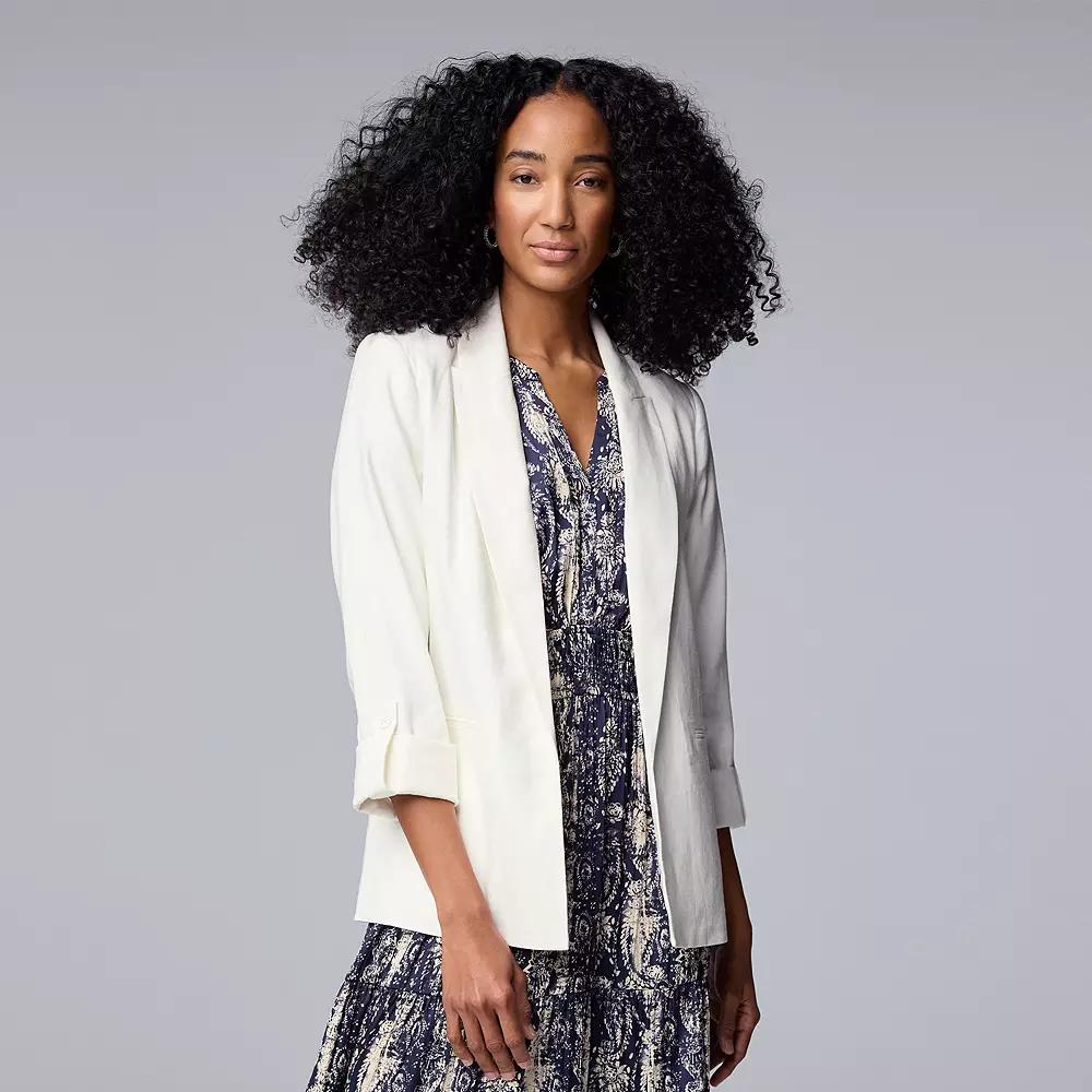 Women's Simply Vera Vera Wang Linen Roll Tab Blazer, Size: Medium, White Knight Product Image