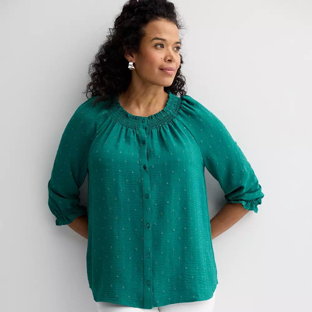 Women's Croft & Barrow Raglan Sleeve Smocked Top, Size: XL, Dark Blue Product Image