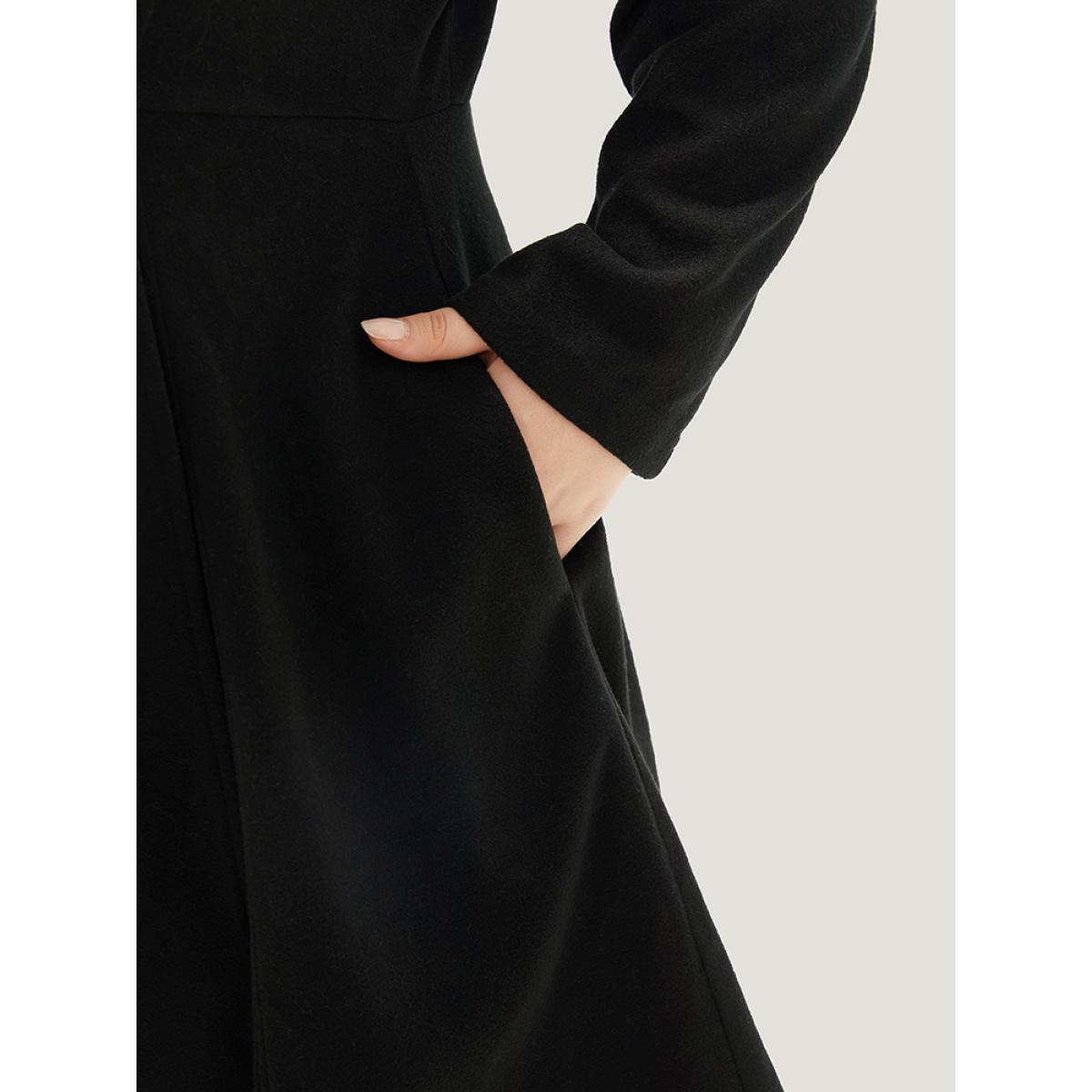 Plus Size Solid Lapel Collar Double Breasted Coat Women Black Office Plain Ladies Office Winter Coats BloomChic 12/L Product Image