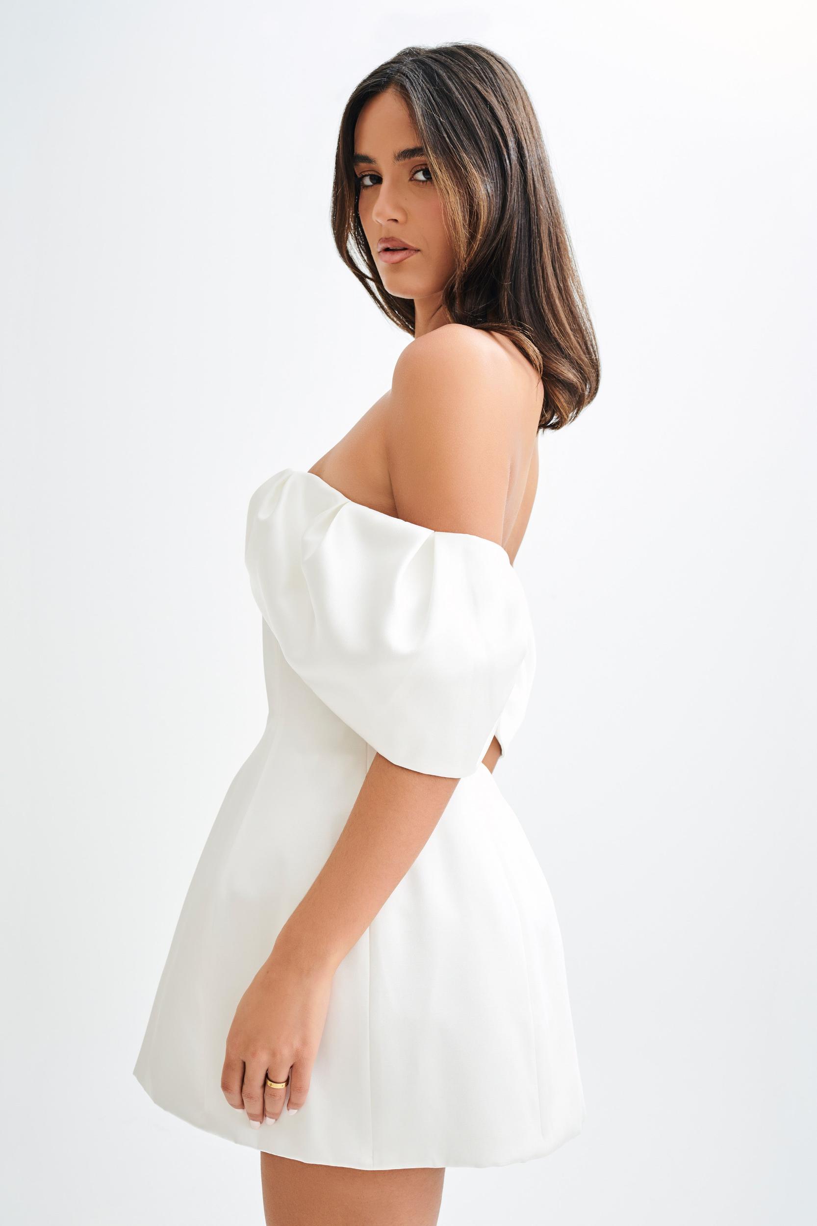 Portia Off Shoulder Satin Corset Dress - White Product Image