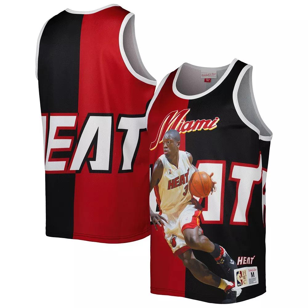 Men's Mitchell & Ness Dwyane Wade Black/Red Miami Heat Sublimated Player Tank Top, Size: Large Product Image