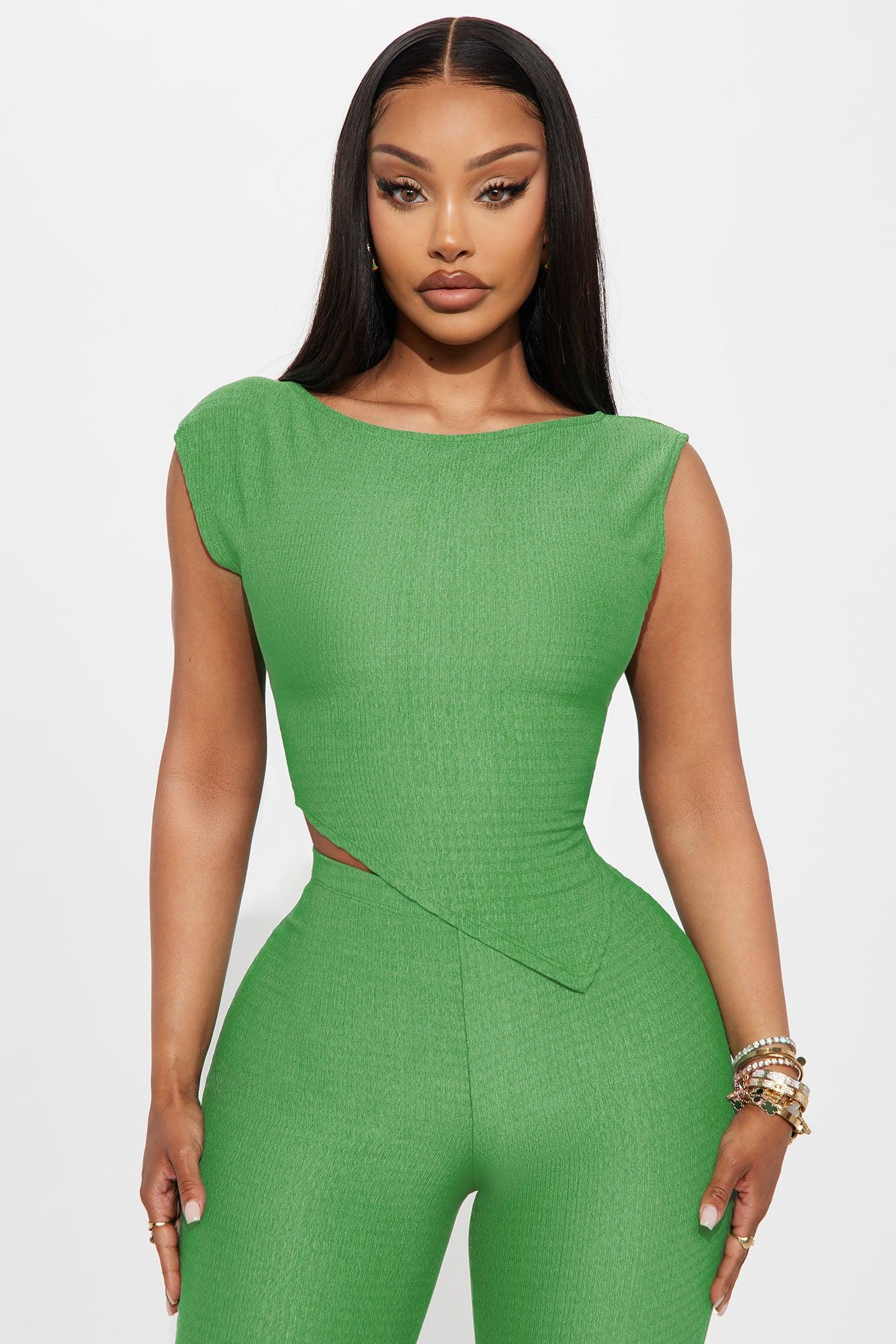 Kelly Asymmetrical Textured Pant Set - Green Female Product Image