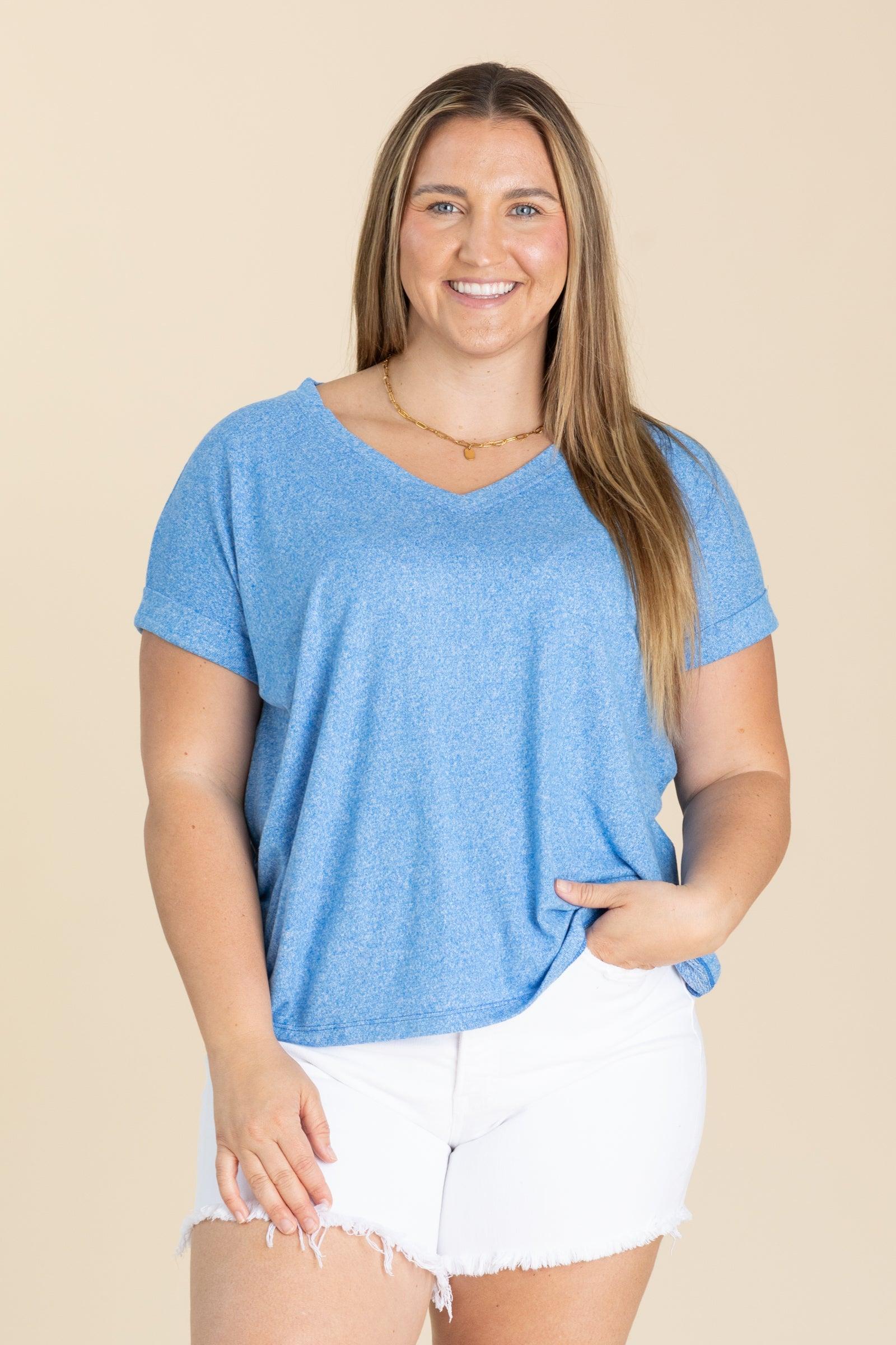 Soft Melange Hacci V-Neck Knit Tee Product Image