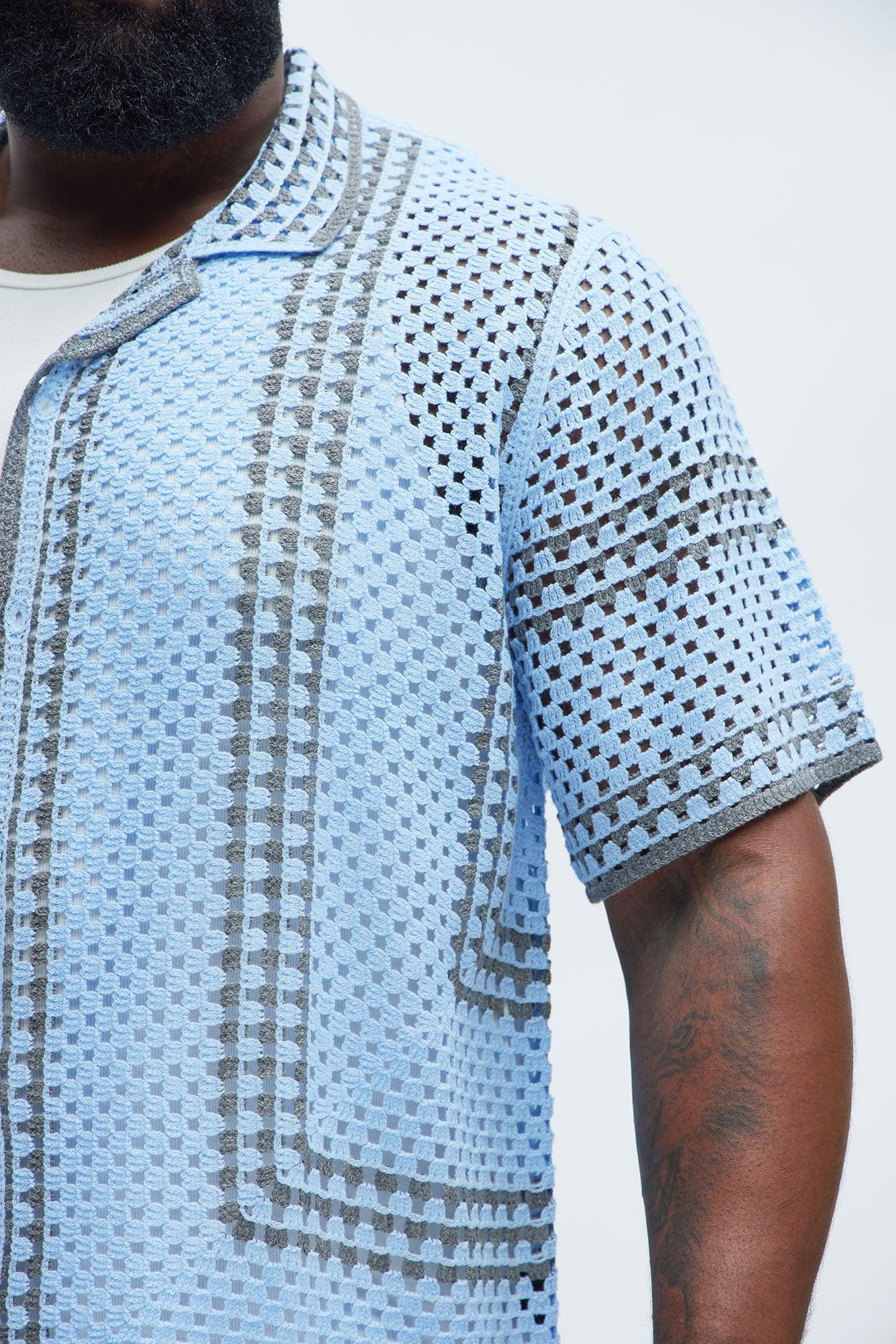Allston Crochet Knit Shirt - Blue/combo Product Image