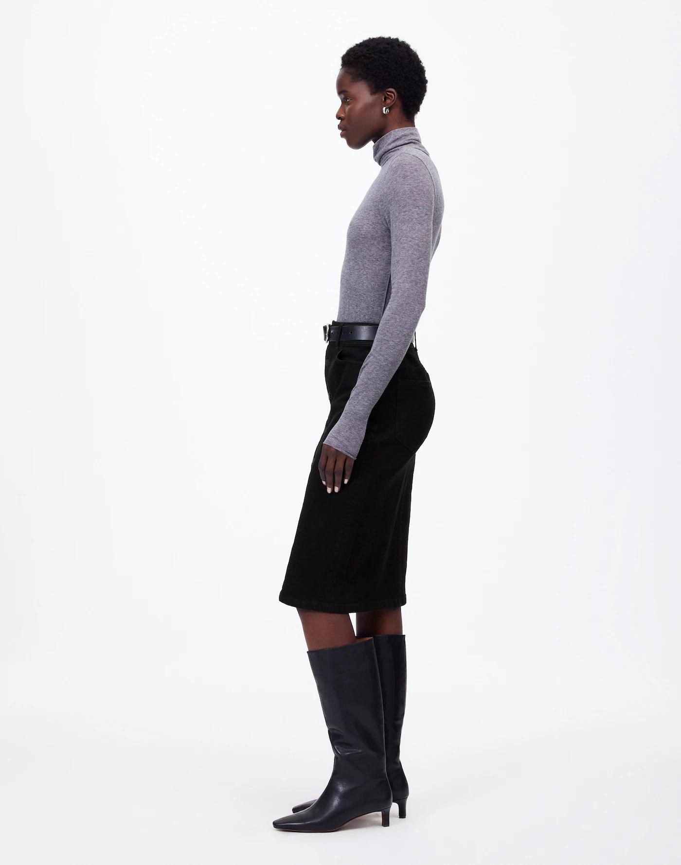 Denim Button-Front Midi Skirt Product Image