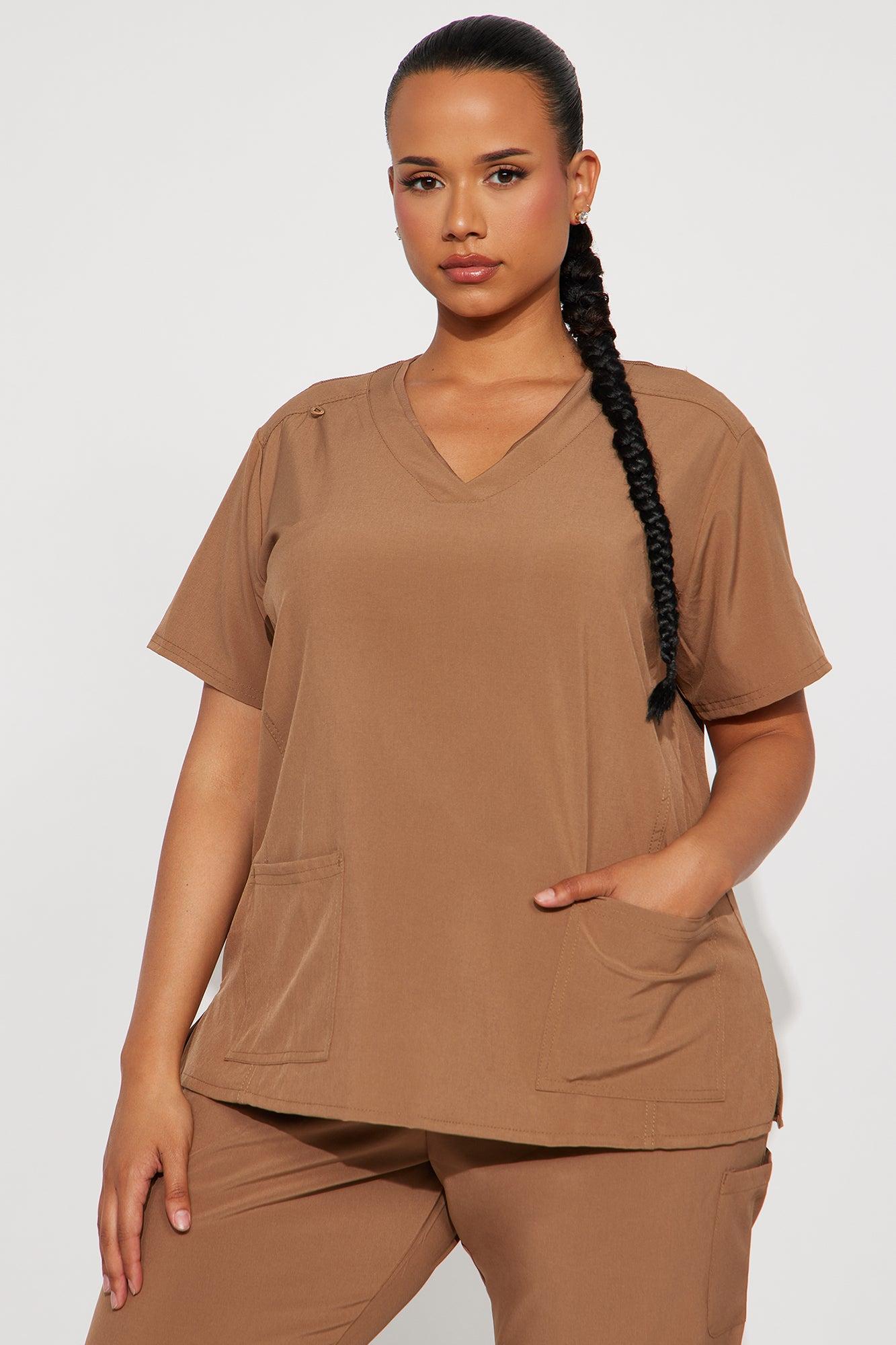 Checked In 4 Way Stretch Scrub Uniform Jogger Set - Chocolate Female Product Image