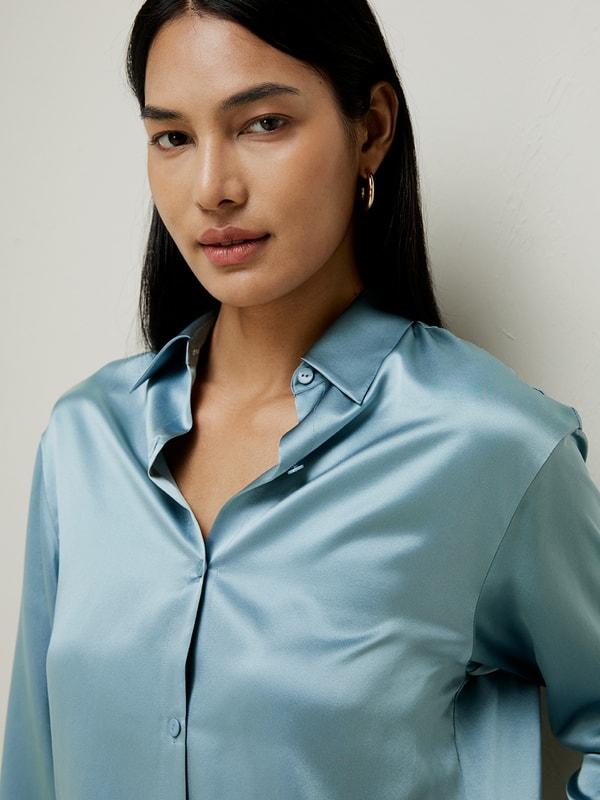 LILYSILK Womens Button Up Shirt Silk - Taupe Natural Silk - Fashionable Drawstring Shirt XL Product Image