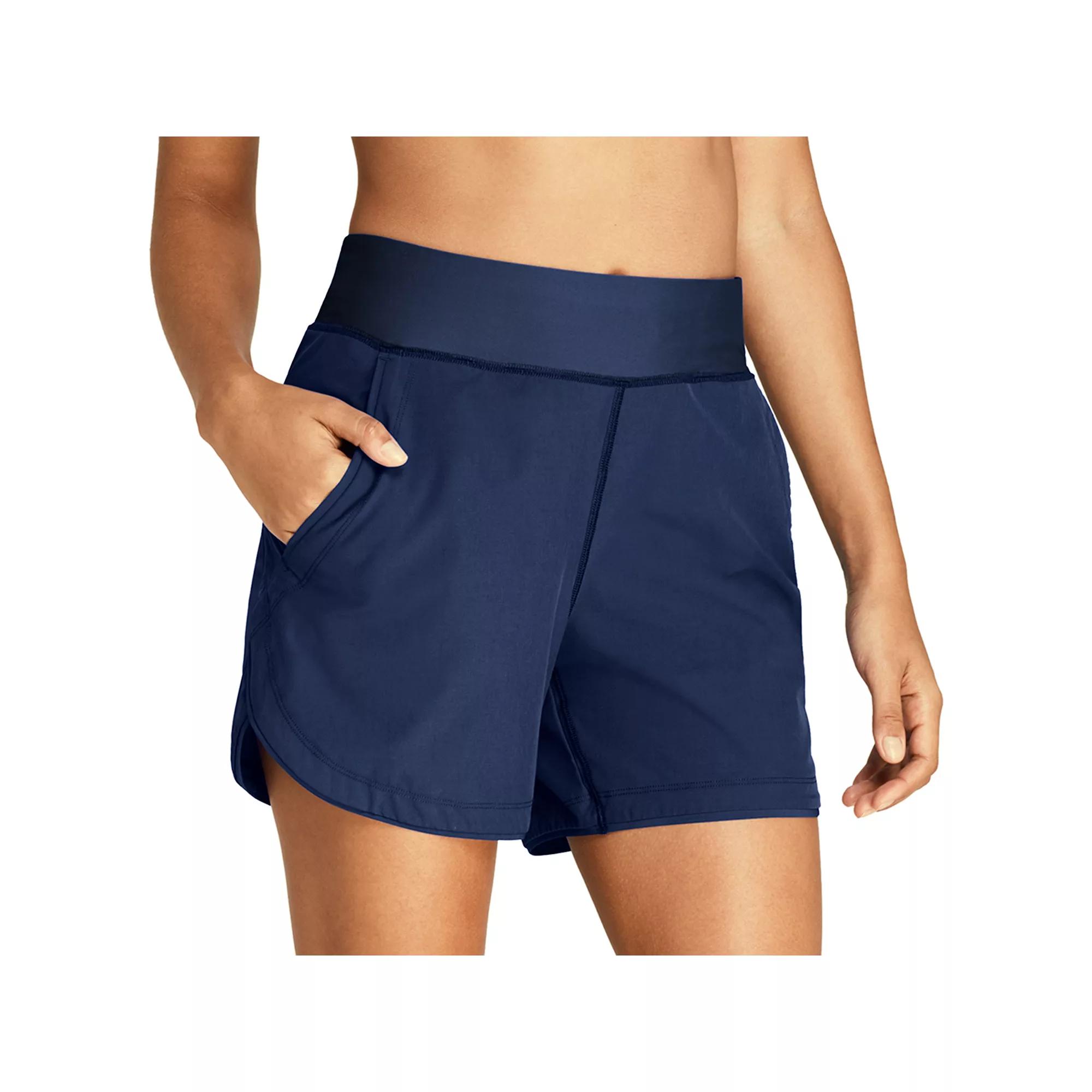 Petite Lands' End 5" Quick Dry Elastic Waist Board Shorts Swim Cover-up, Women's, Size: 12 Petite, Deep  Blue Product Image