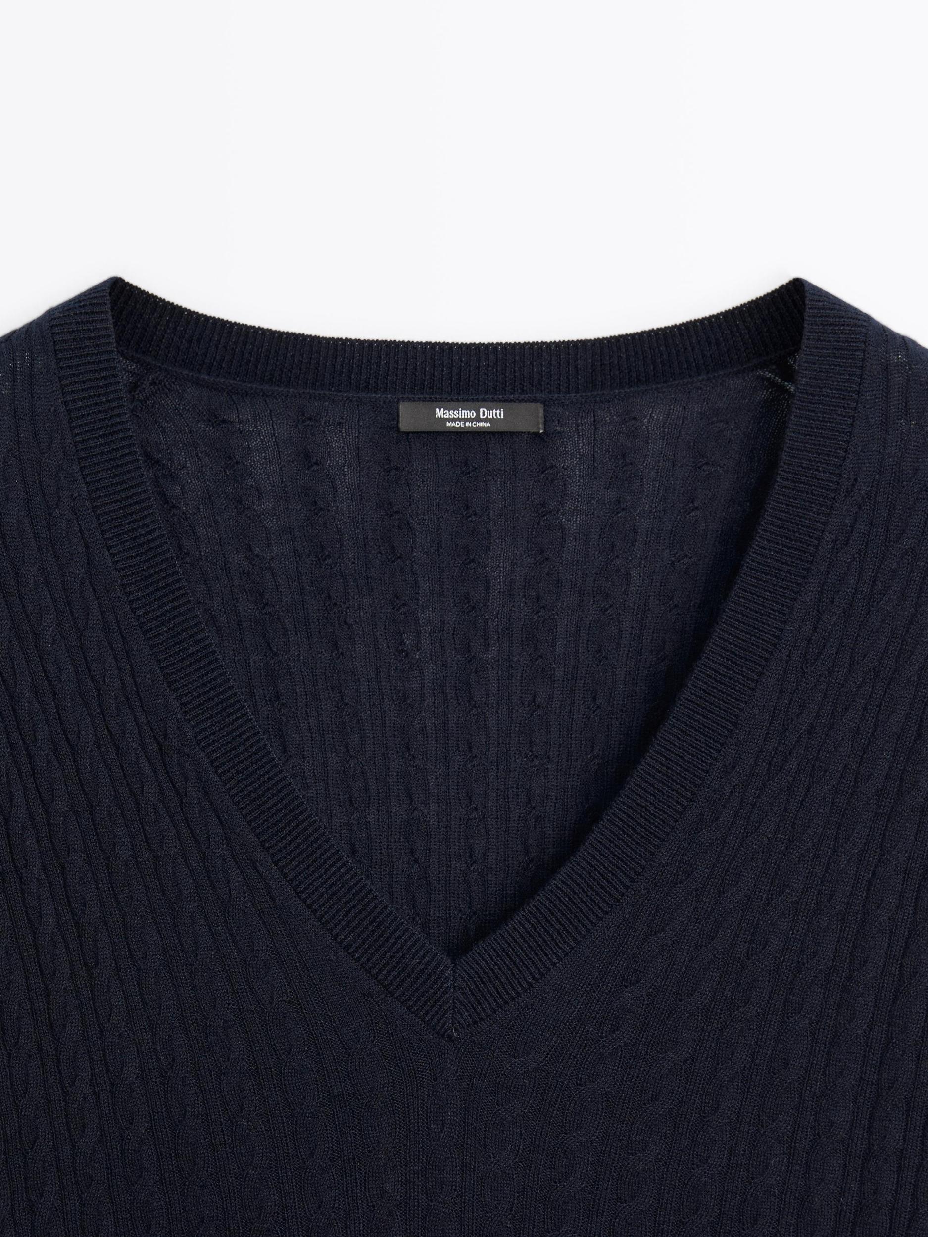 V-neck cable-knit sweater Product Image