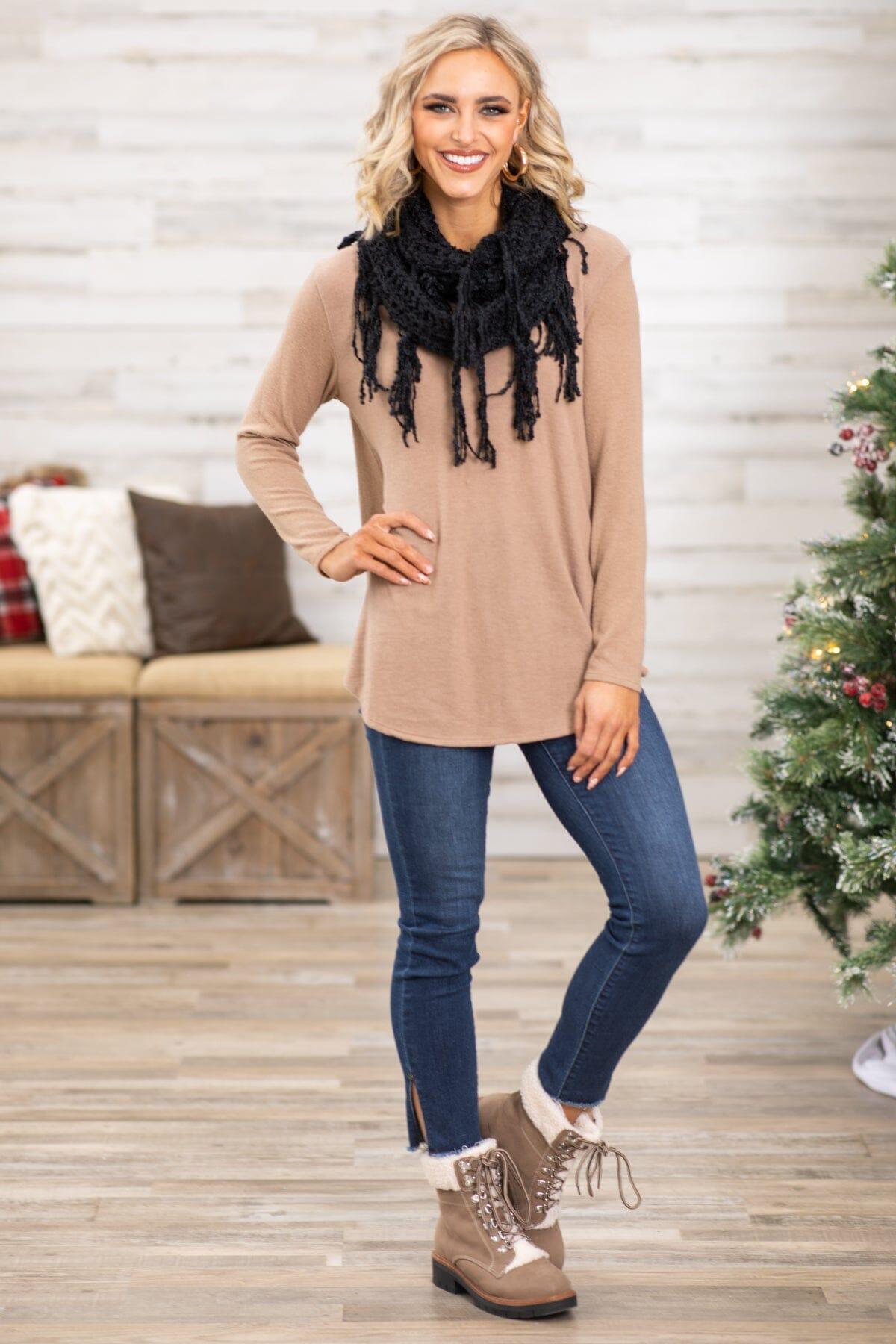 Taupe Top and Black Infinity Scarf Bundle Product Image