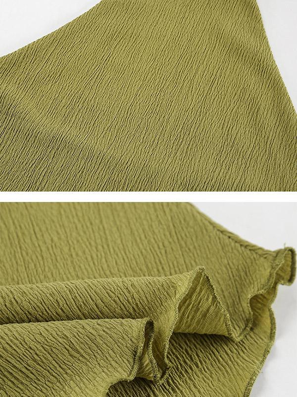 Solid Color Pleated Sleeveless Asymmetric High Neck Vest + Wide Leg Pants Two Pieces Set Product Image