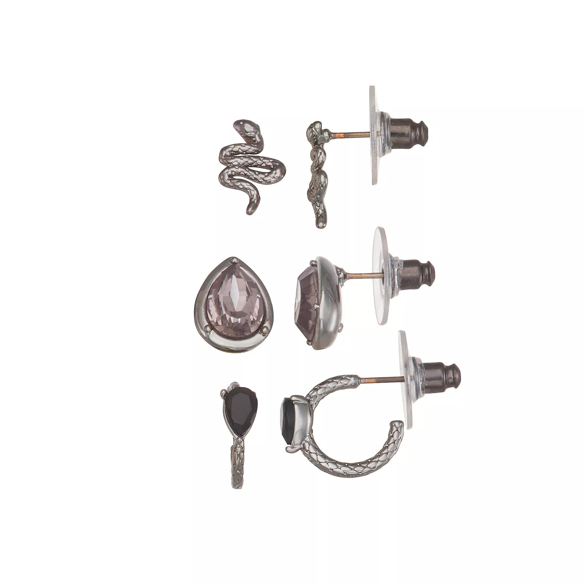 Simply Vera Vera Wang Jet Snake Stud & Hoop Earring Set, Womens, Black Product Image