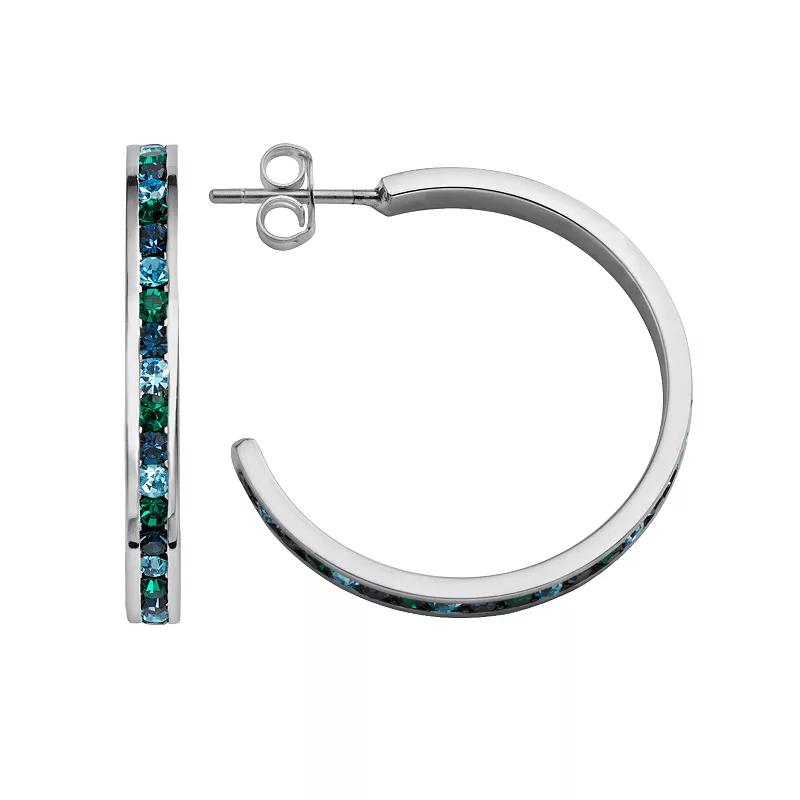 Traditions Jewelry Company Sterling Silver Green & Blue Crystal Hoop Earrings, Womens Product Image