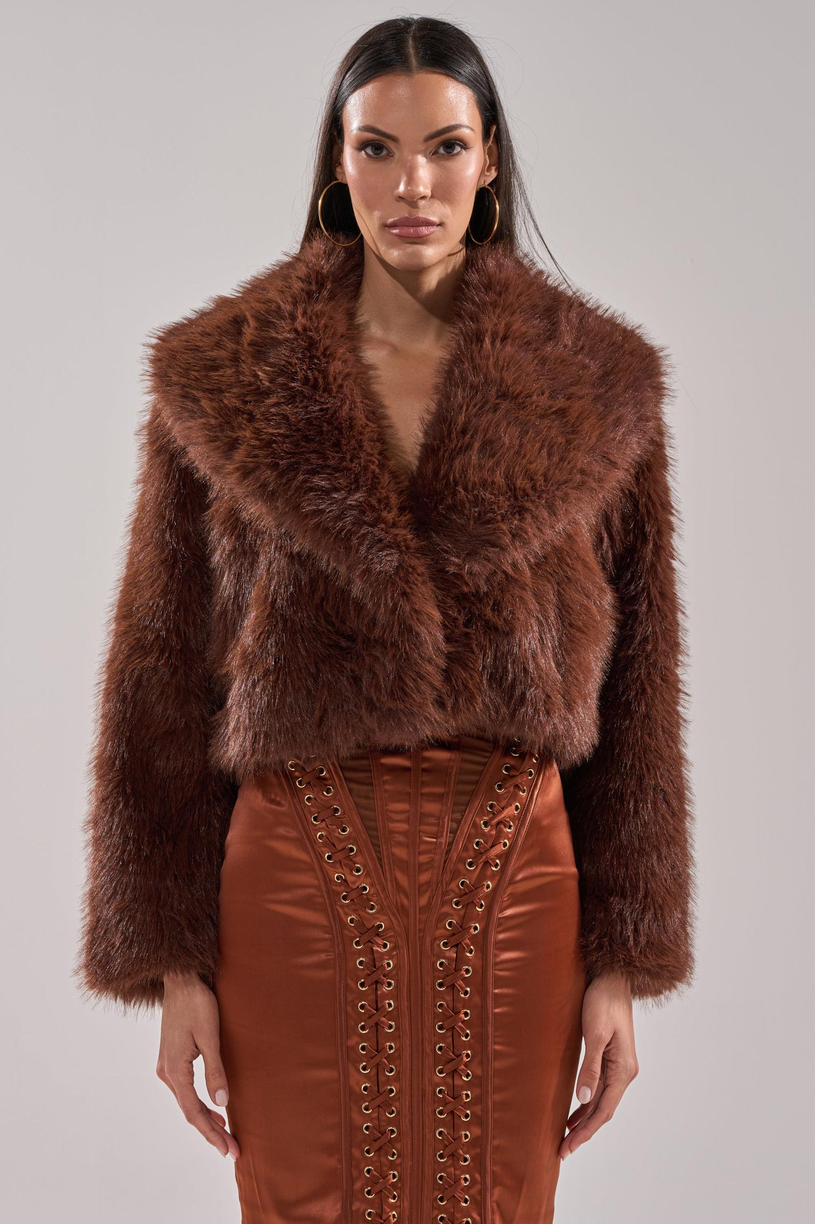 POPPY CROPPED FAUX FUR IN BROWN Product Image