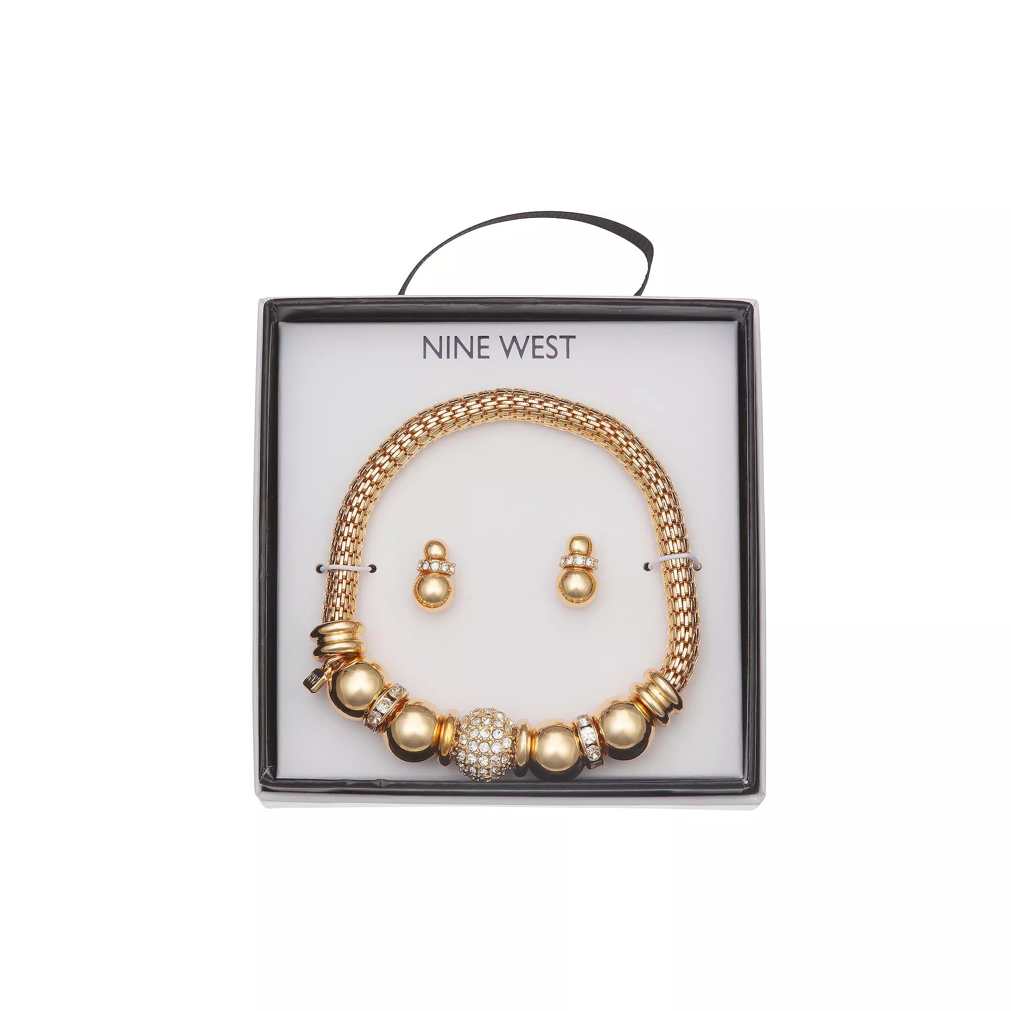Nine West Fireball Accent Bracelet & Stud Earring Set, Women's, Gold Tone Product Image