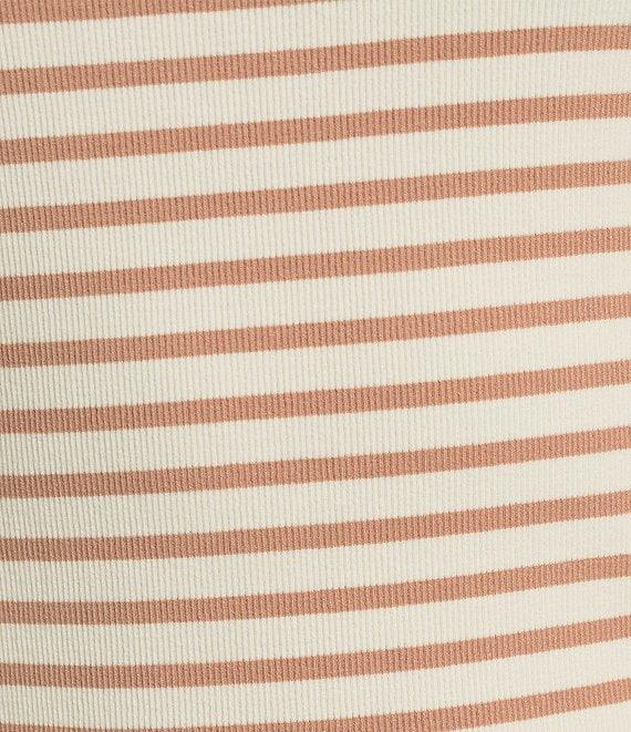 Gibson & Latimer Striped Ribbed Knit Crew Neck Contrasting Poplin Ruffled Short Sleeve Top Product Image