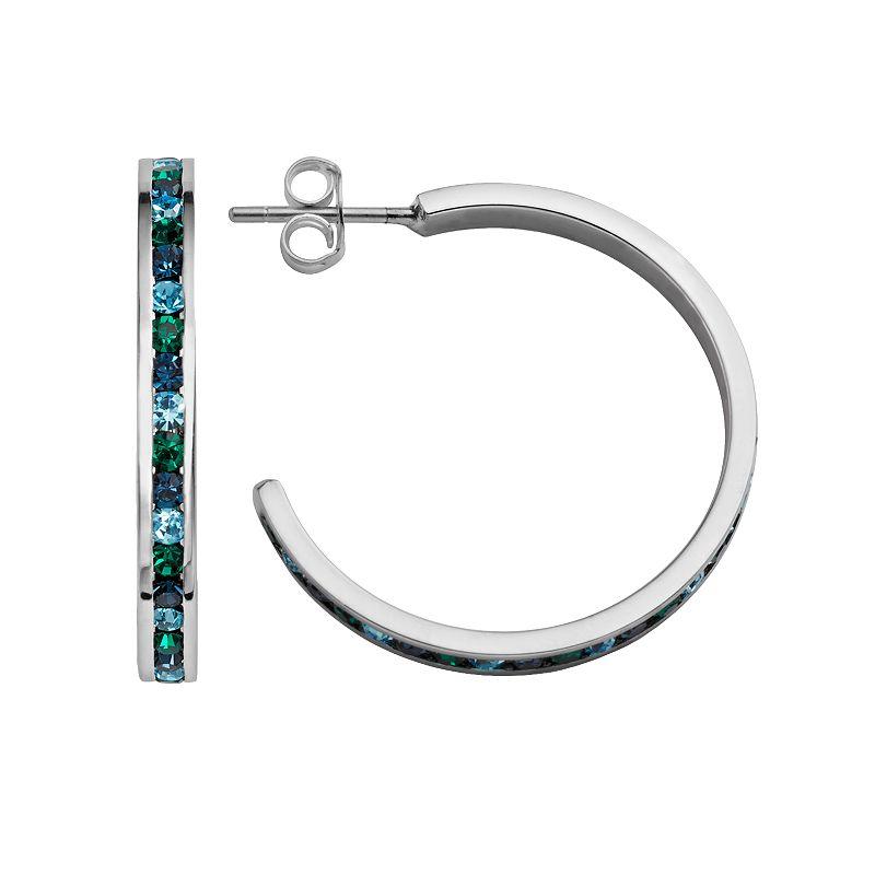 Traditions Jewelry Company Sterling Silver Green & Blue Crystal Hoop Earrings, Womens Product Image