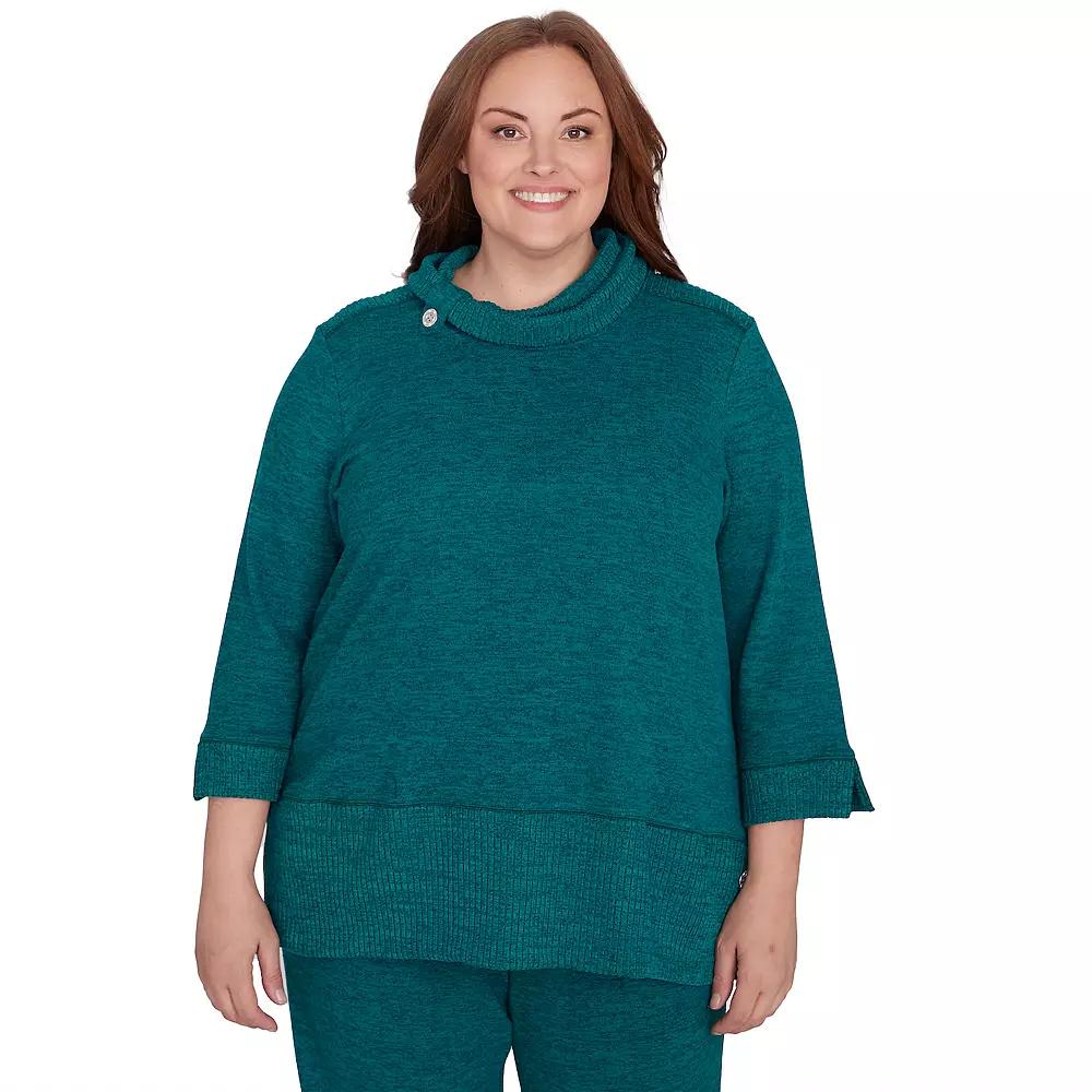 Plus Size Alfred Dunner Spliced Ribbed Knit Cowl Collar Top, Women's, Size: 2XL, Green Product Image