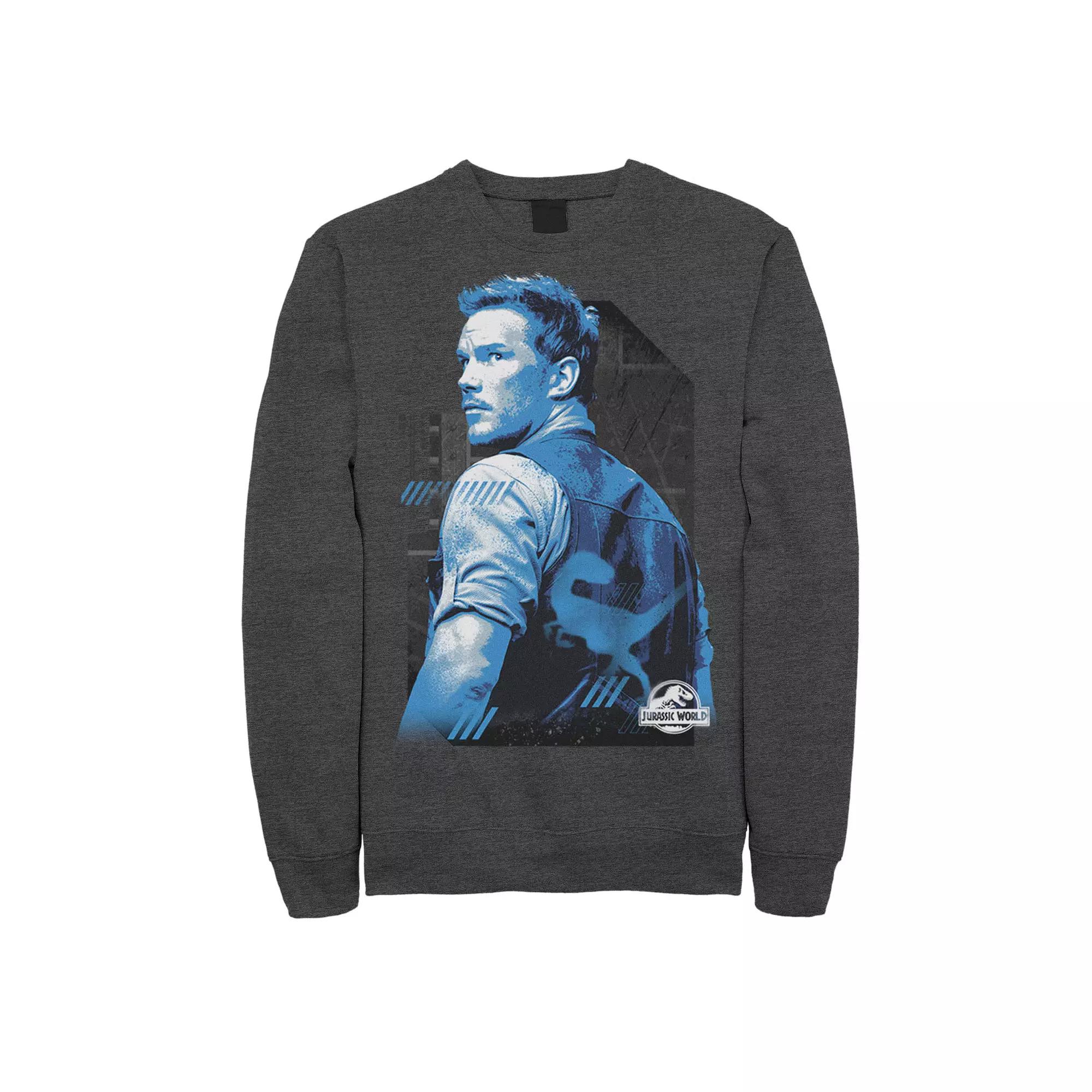Men's Jurassic World Owen Blue Tone Portrait Sweatshirt, Size: Small, Grey Heather Product Image