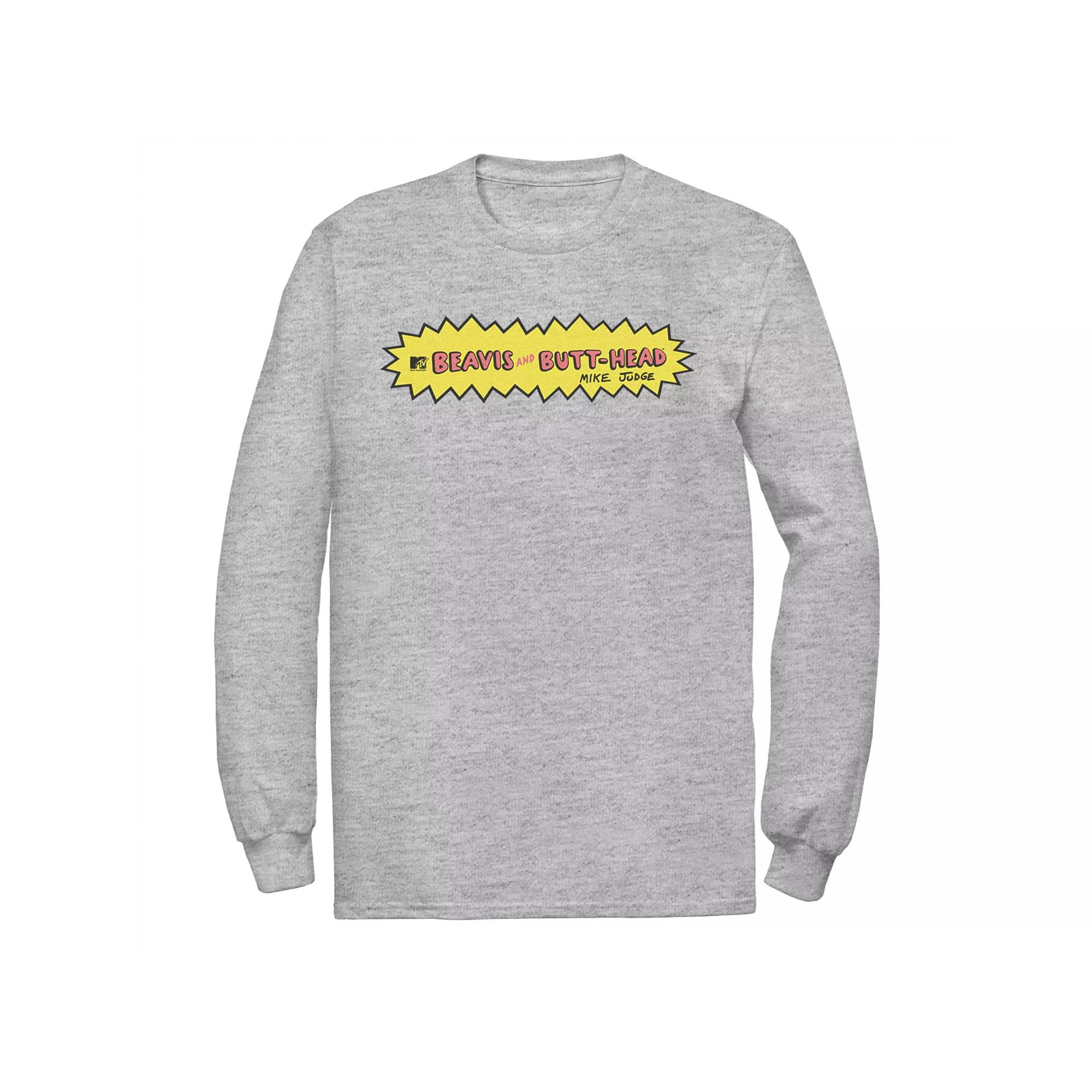 Men's Beavis & Butthead Logo Distress Portrait Tee, Size: Medium, Athletic Grey Product Image