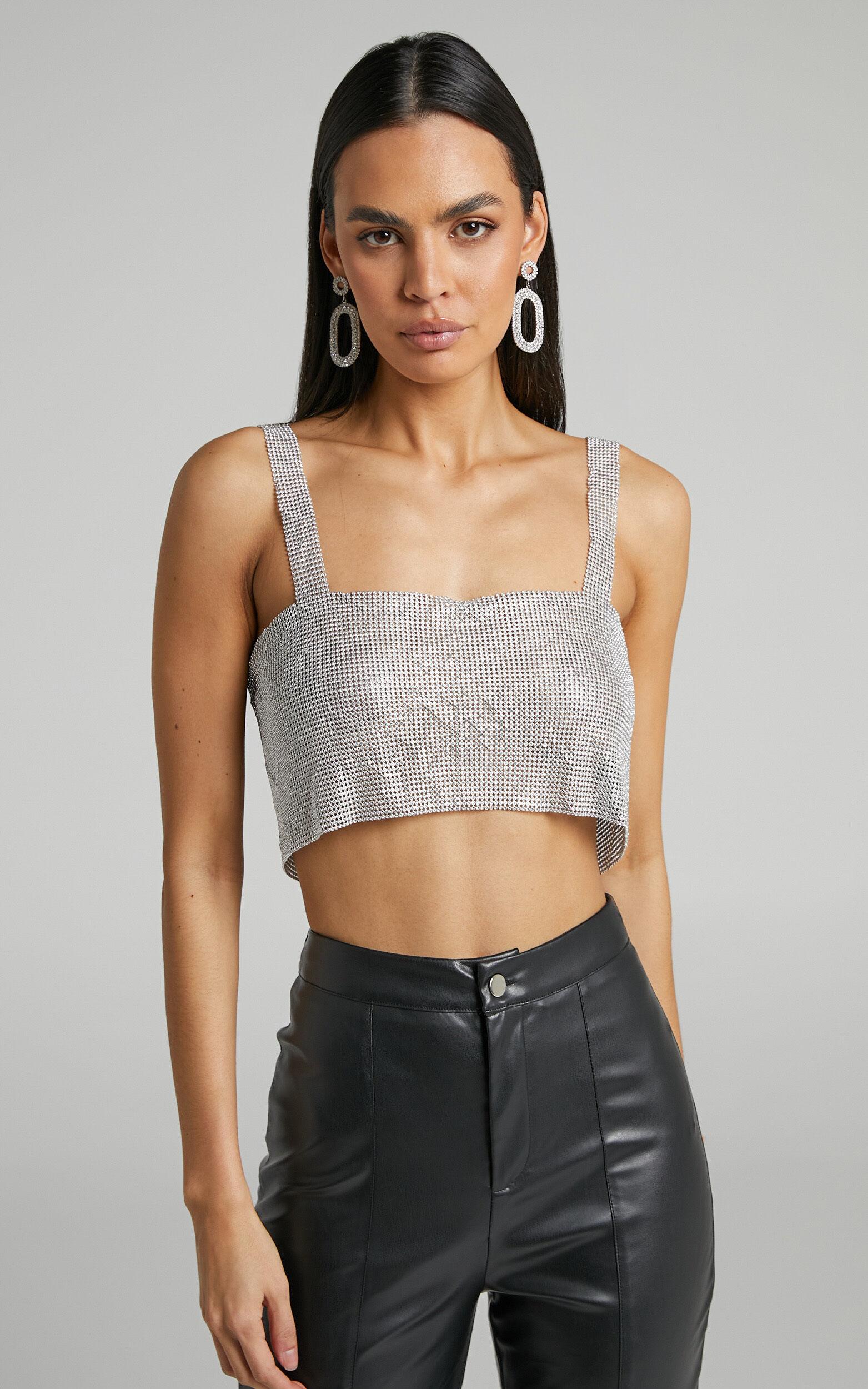 Starry Nights Top - Mesh Cropped Top in Silver Product Image