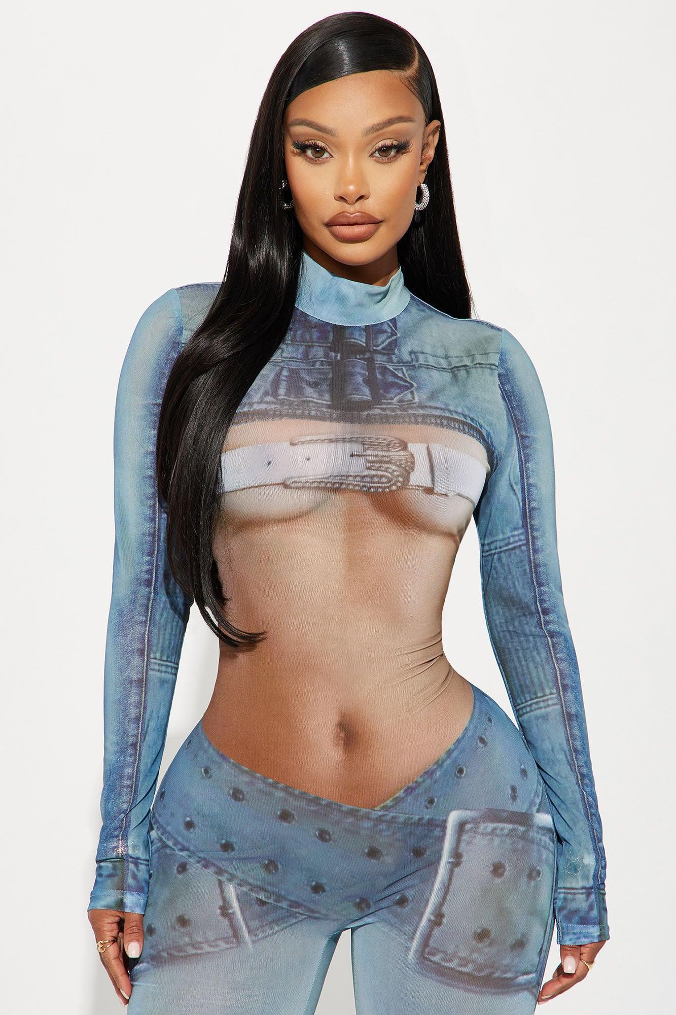 Medellin Babe Mesh Jumpsuit  - Blue/combo Product Image