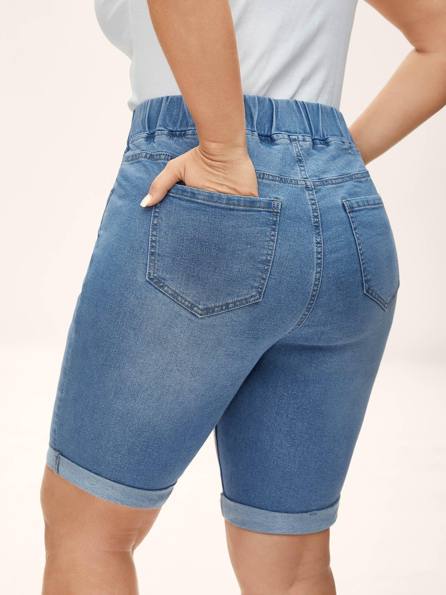 Pull-On Stretchy Waist Denim Shorts Female Product Image