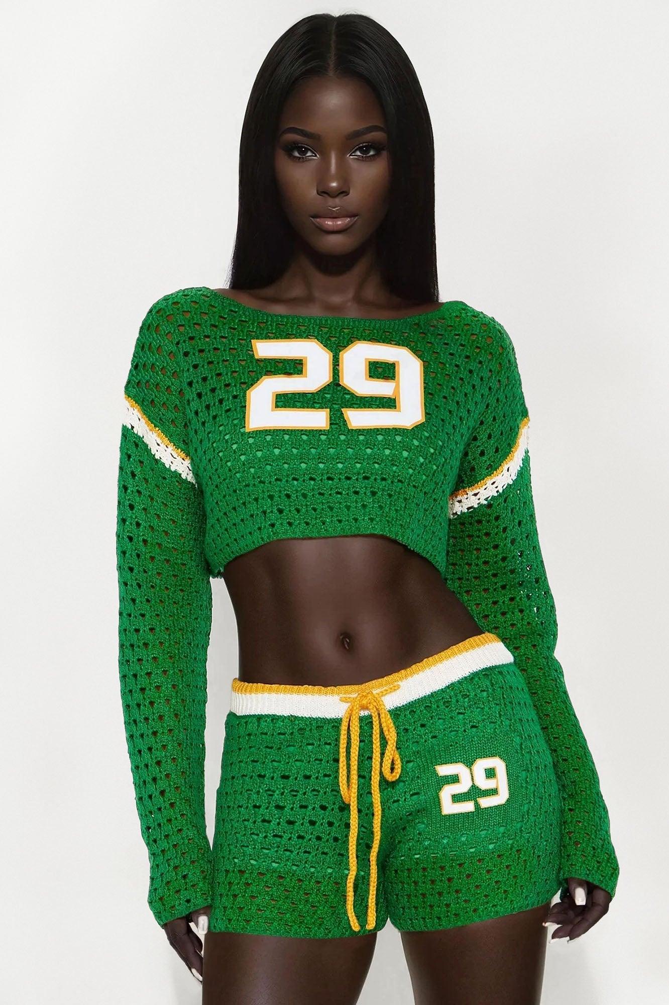 29' And Fine Crochet Short Set - Green/combo Female Product Image