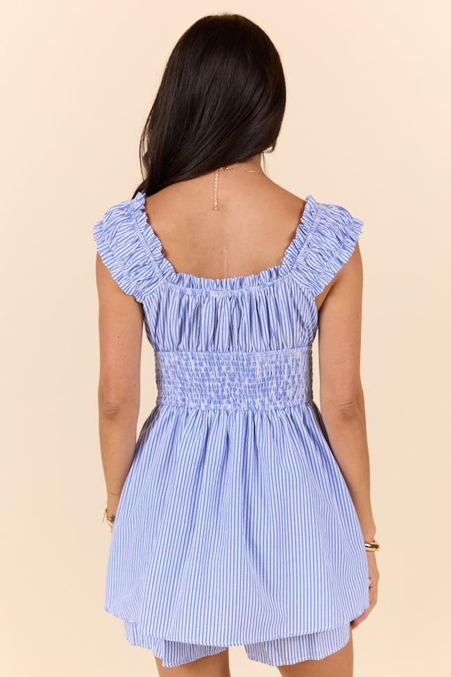 Good Things Take Time Blue Stripe Smocked Romper FINAL SALE Product Image