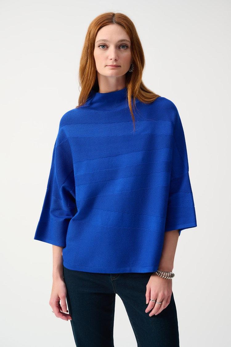Sweater Knit Mock Neck Boxy Top - Royal Sapphire Product Image