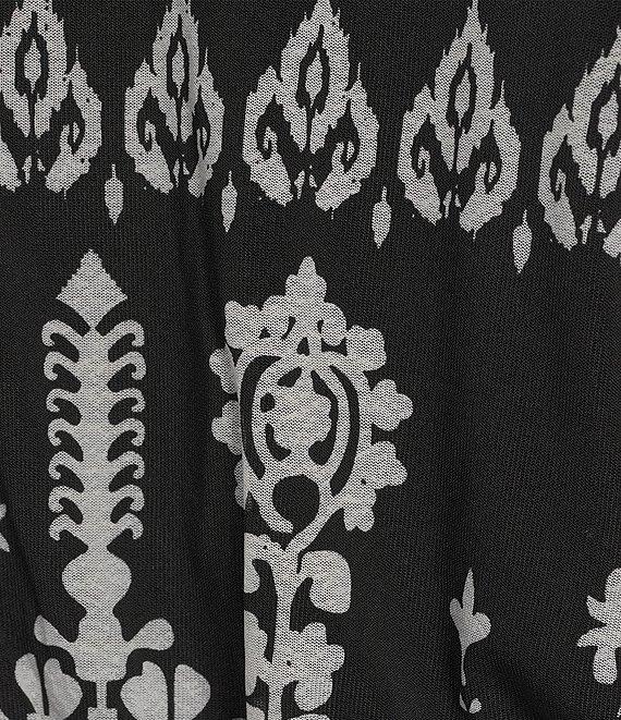 Calessa Plus Size Modern Mosaic Mesh V-Neck Elbow Sleeve Tiered A-line Midi Dress Product Image