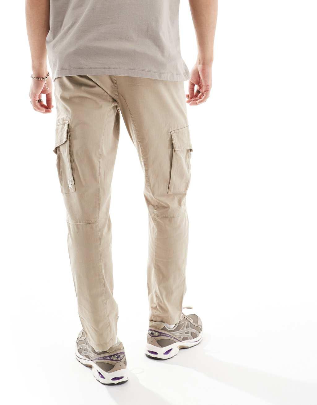 Only & Sons slim fit cargo pants in beige Product Image