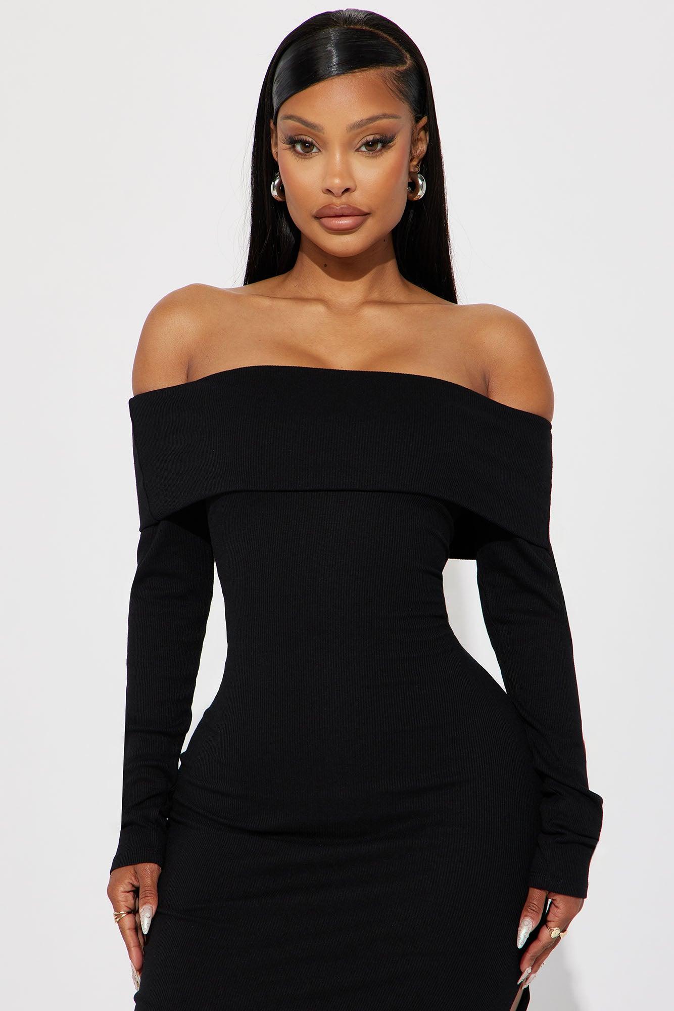 Jenna Ribbed Midi Dress-Black Product Image