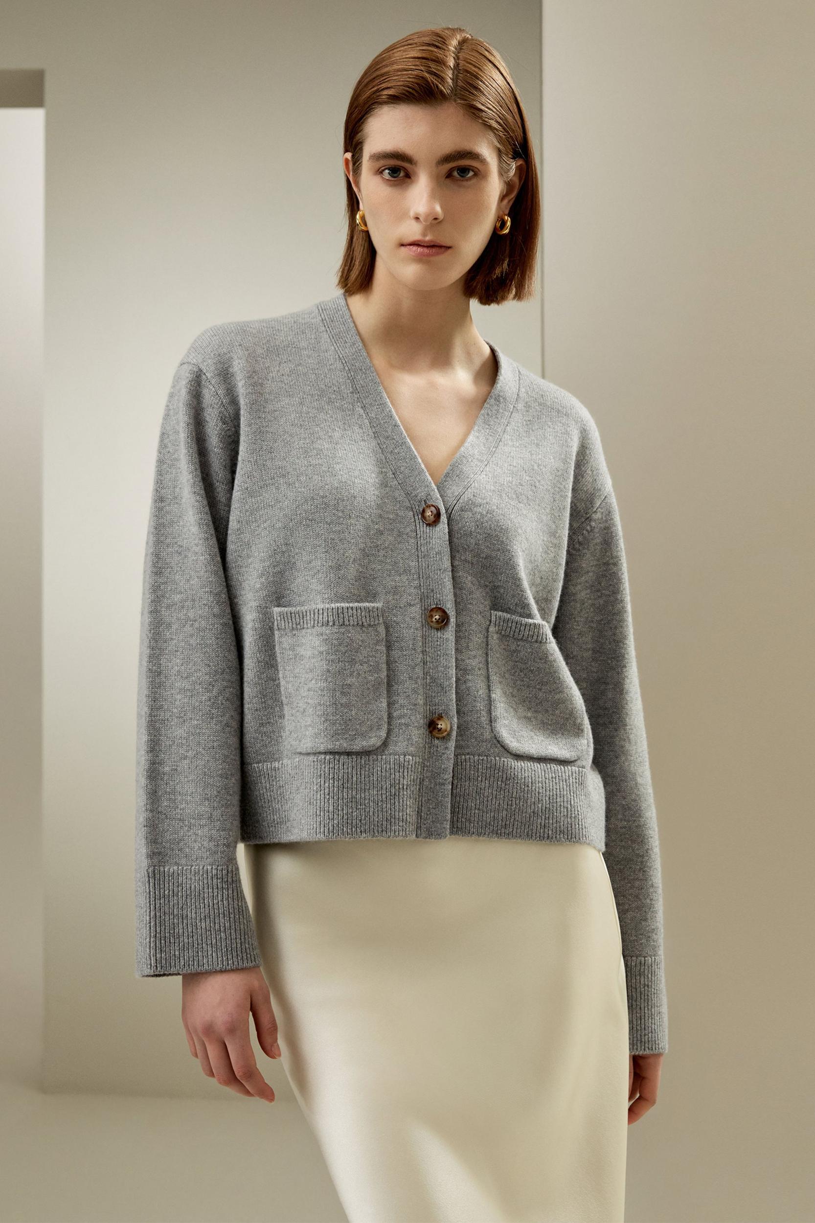 LILYSILK Cashmere Cardigan - for Women - Camel Golden Ratio Cashmere Wool Blend - Warm Front Pockets Sweater S Product Image