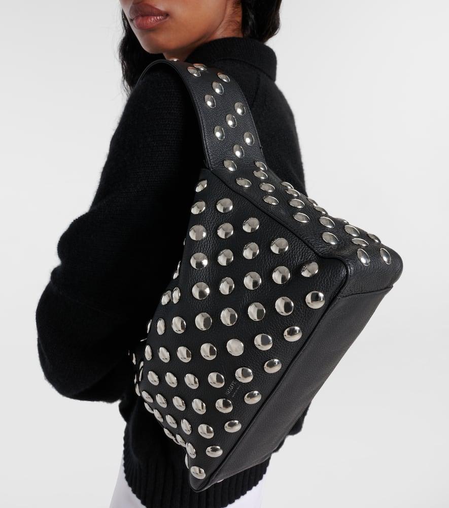 KHAITE Elena Small Studded Textured-leather Shoulder Bag In Black Product Image