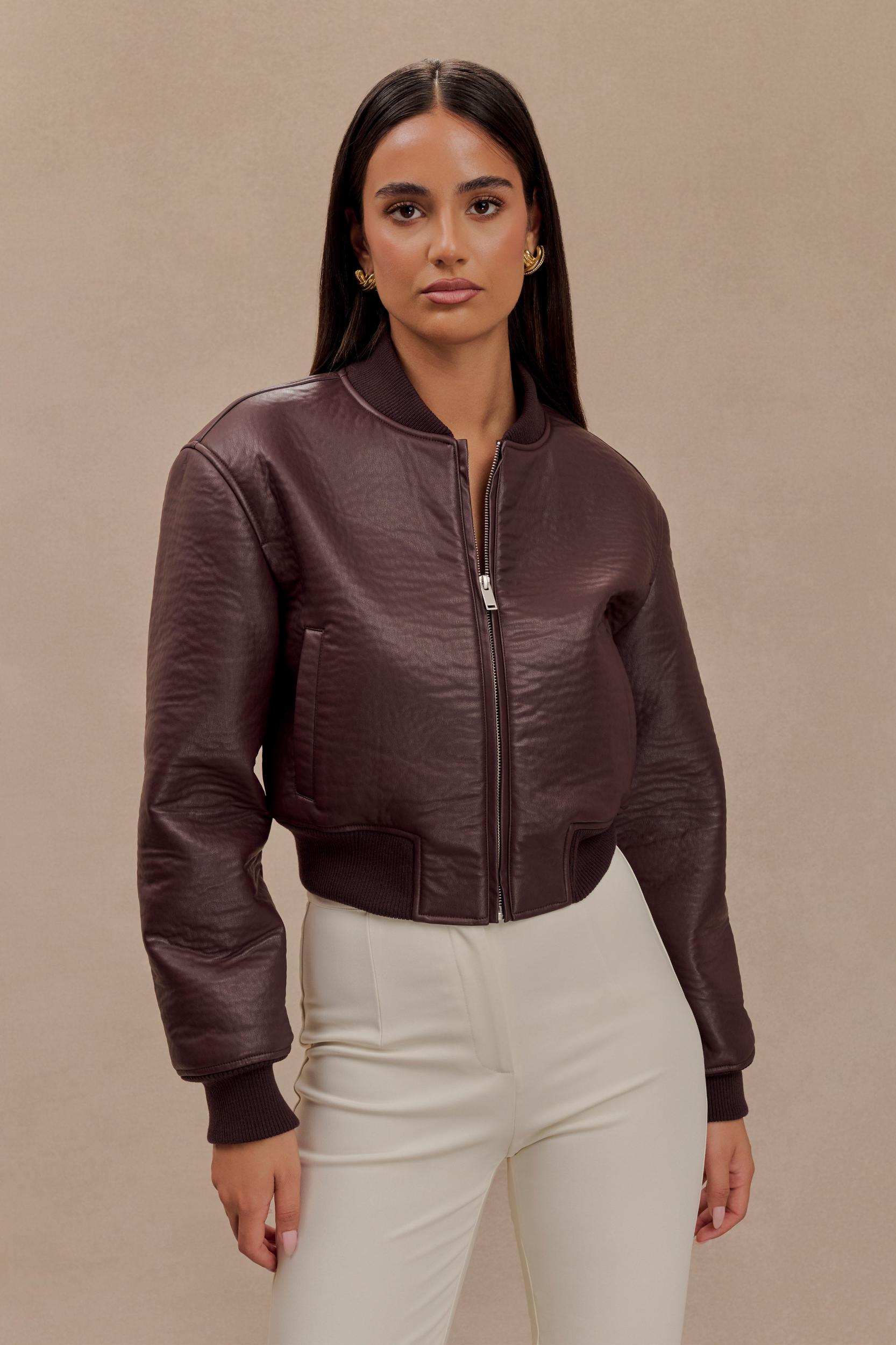 Codi Faux Leather Bomber Jacket - Merlot Product Image