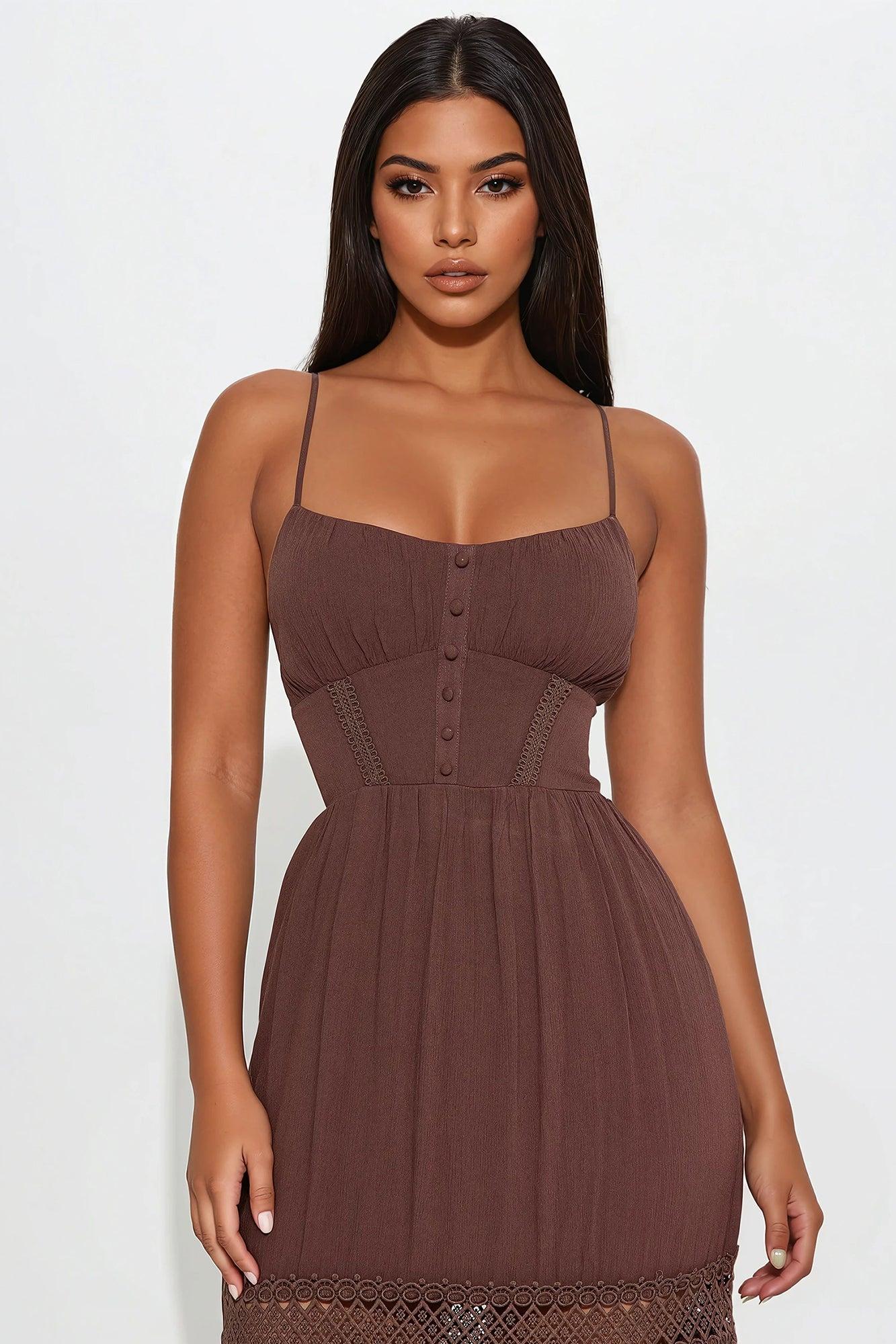 Sunny Days Tiered Midi Dress - Chocolate Product Image