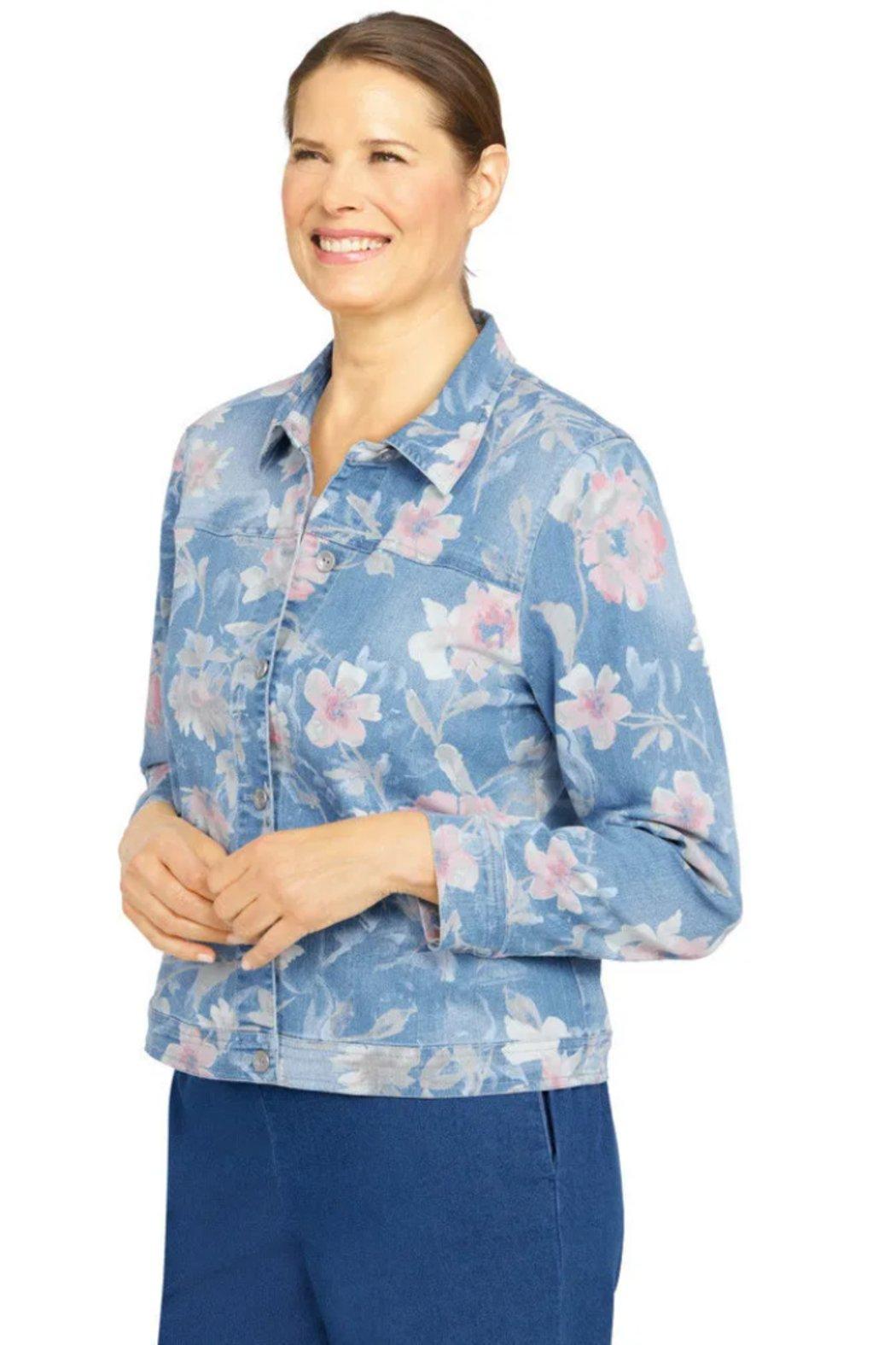 Long Sleeve Distressed Floral Jacket Product Image