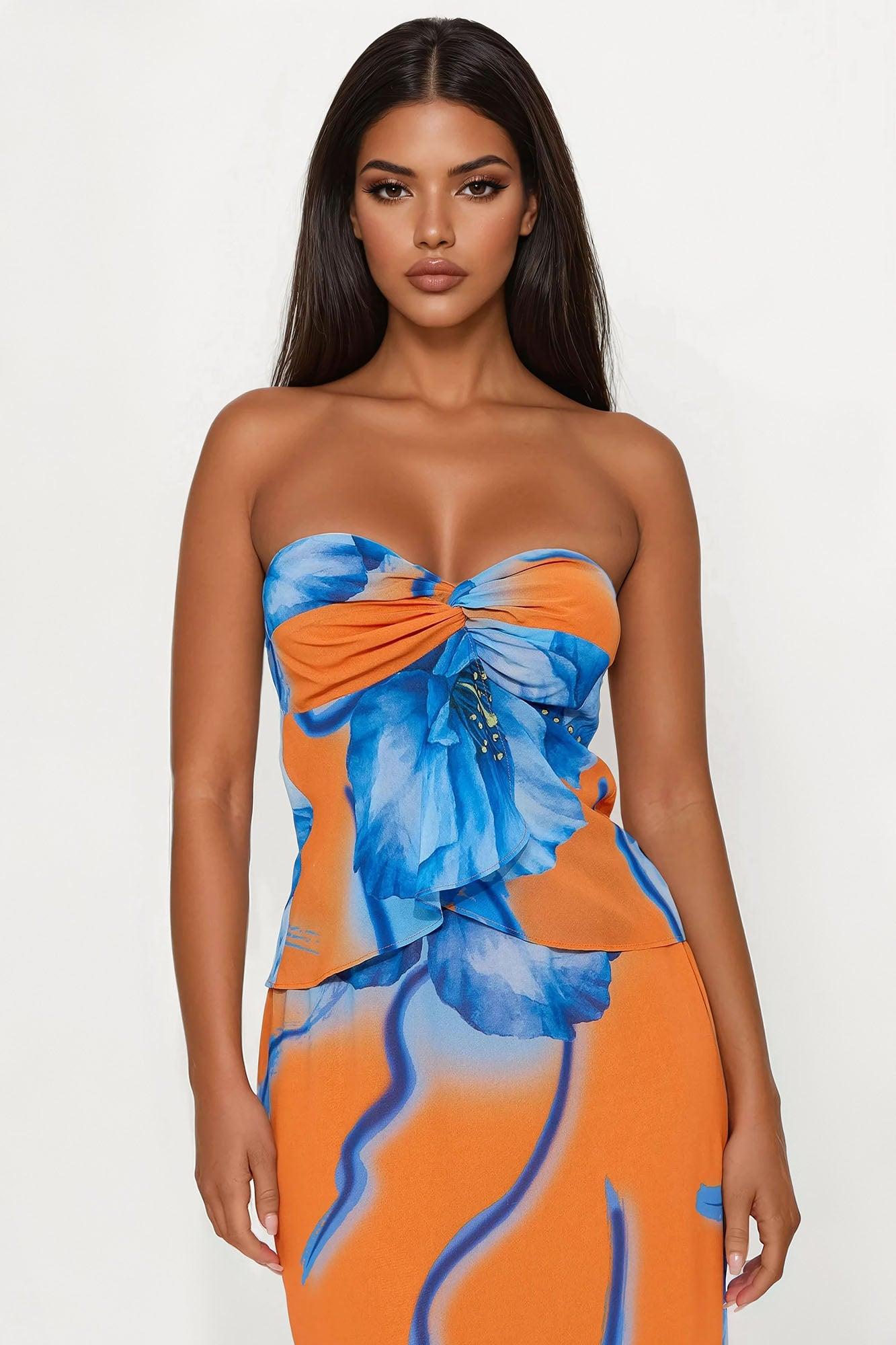 Hibiscus Escape Floral Maxi Skirt Set - Orange/combo Female Product Image