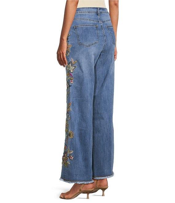 John Mark Floral Embroidered Wide Leg 5-Pocket Style Jeans Product Image