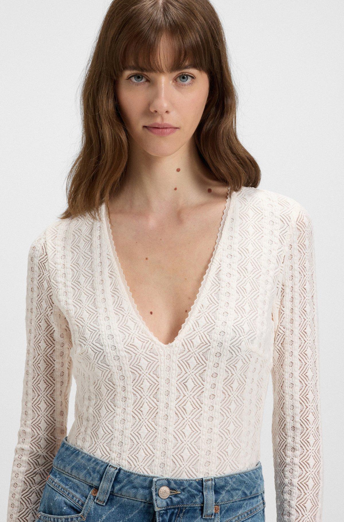 V-neck bodysuit with embroidered structure Product Image