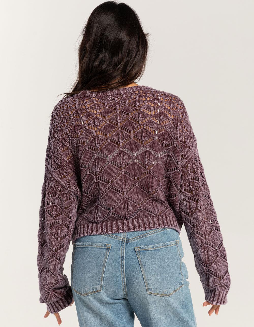 FULL TILT Womens Open Weave Washed Pullover Sweater - PURPLE Product Image