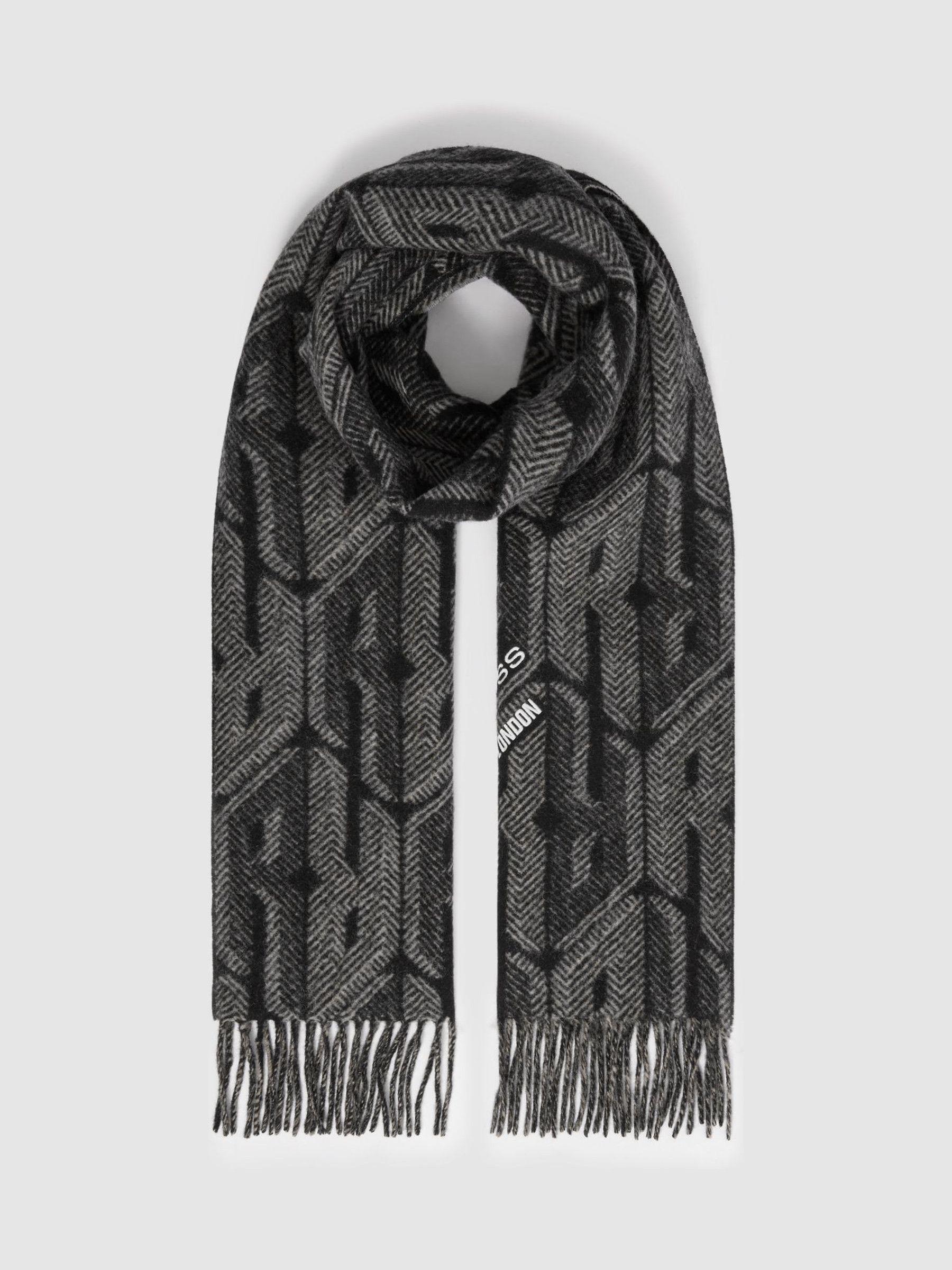 Wool and Cashmere Jacquard Scarf in Black/Grey Product Image