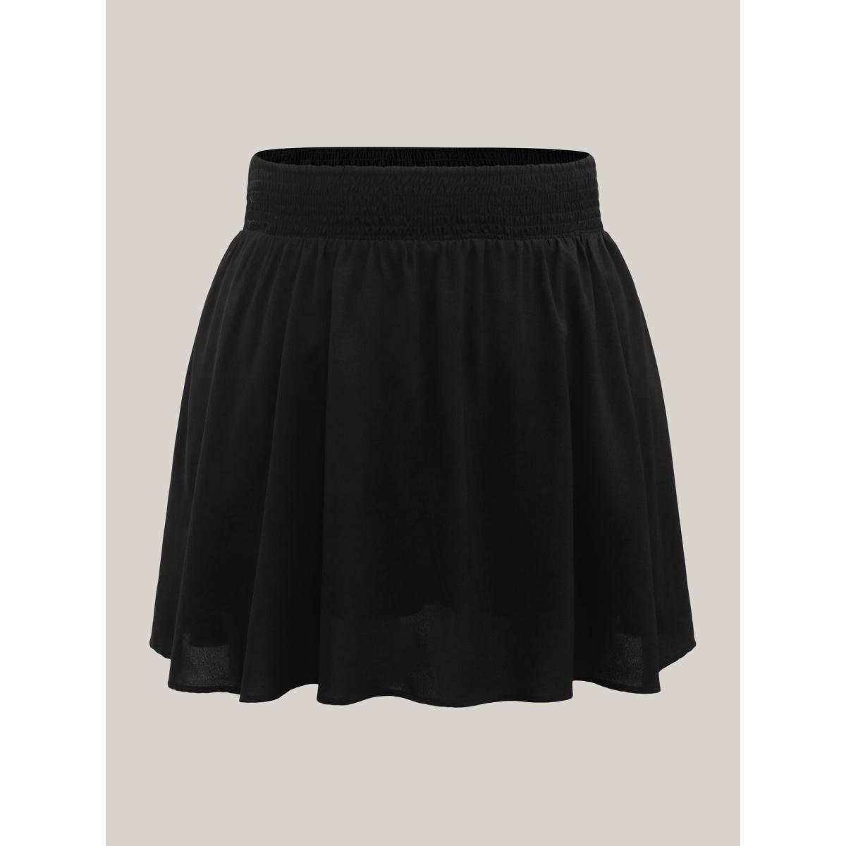 Plus Size Shirred Waist Pockets Flowy Mini Skirt Women Black Leisure No stretch Side seam pocket Casual Skirts BloomChic 12/L Product Image